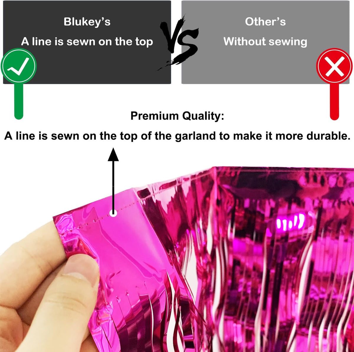Thick 10 feet by 15 inches Fuchsia Foil Fringe Garland - Pack of 3 | Shiny Metallic Tassle Banner