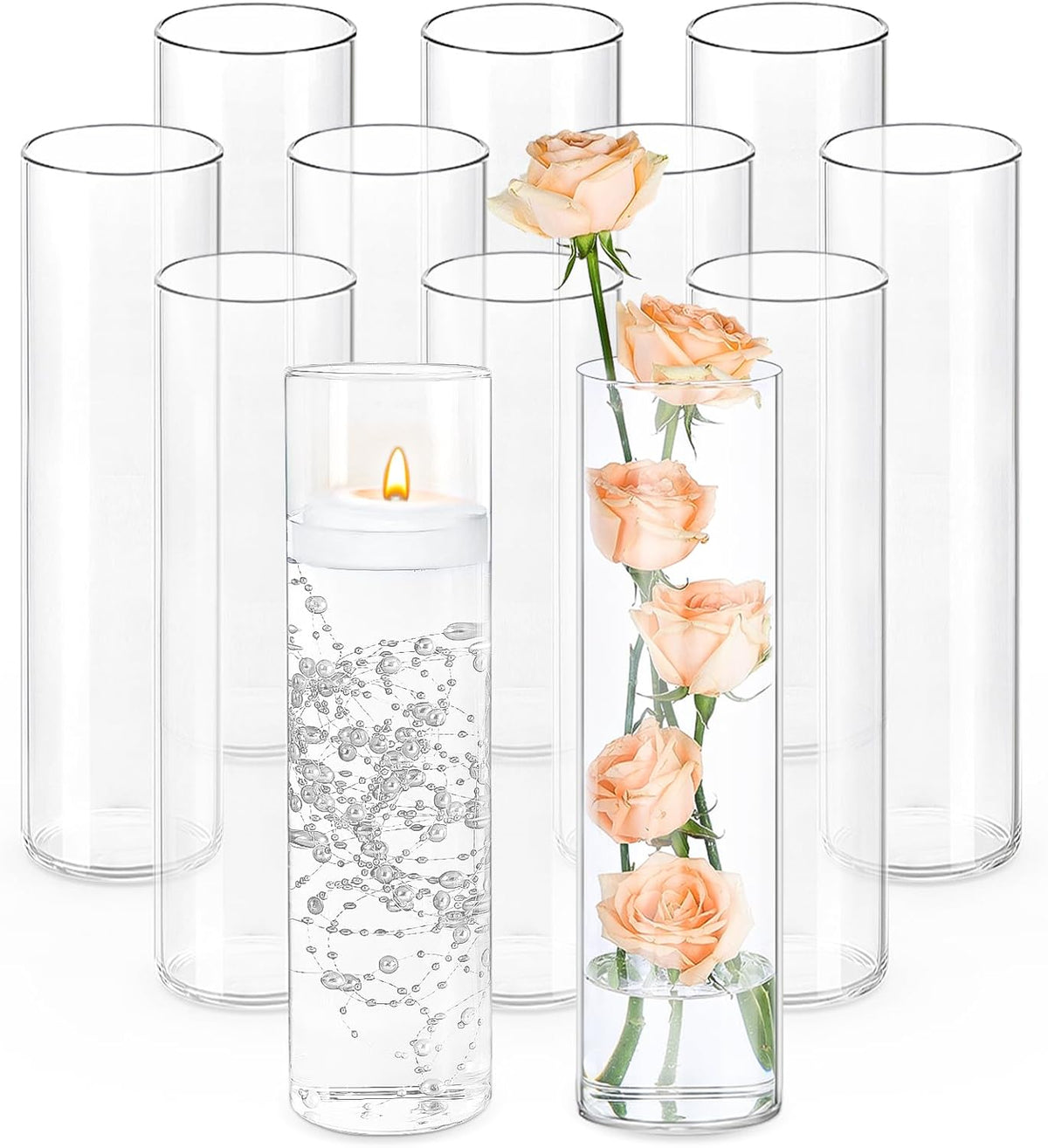 12Pcs Glass Cylinder Vases 12 Inch Tall Clear Flower Vases for Centerpieces Wedding Decoration
