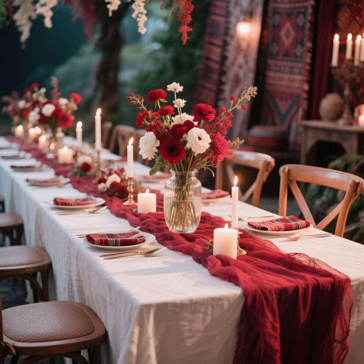 3 Pack Red Cheesecloth Table Runner Gauze Christmas Table Runner 35x120 Inch Rustic Boho Cheese