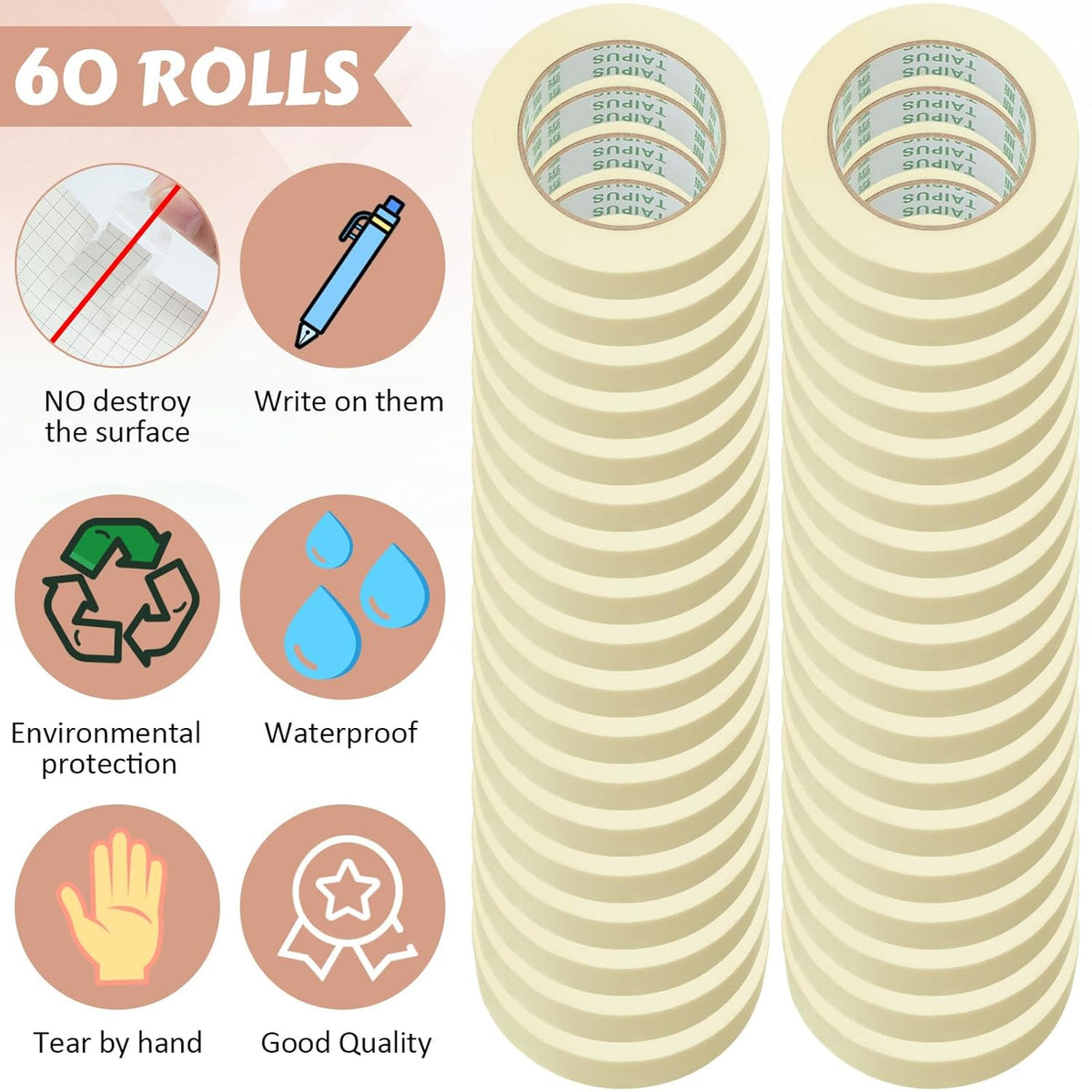 Masking Tape Bulk General Purpose Masking Painting Tape 55 Yards for Painting Home Office School