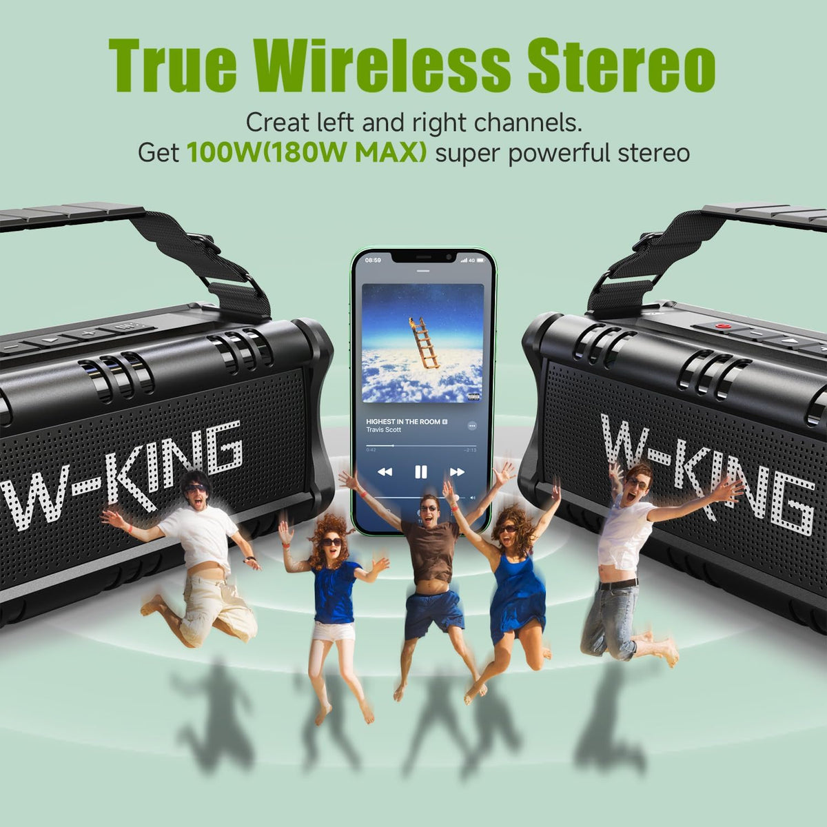 W-KING Bluetooth Speaker, 90W Max Portable Outdoor Speaker Loud, IPX6 Waterproof/50W Deep Bass