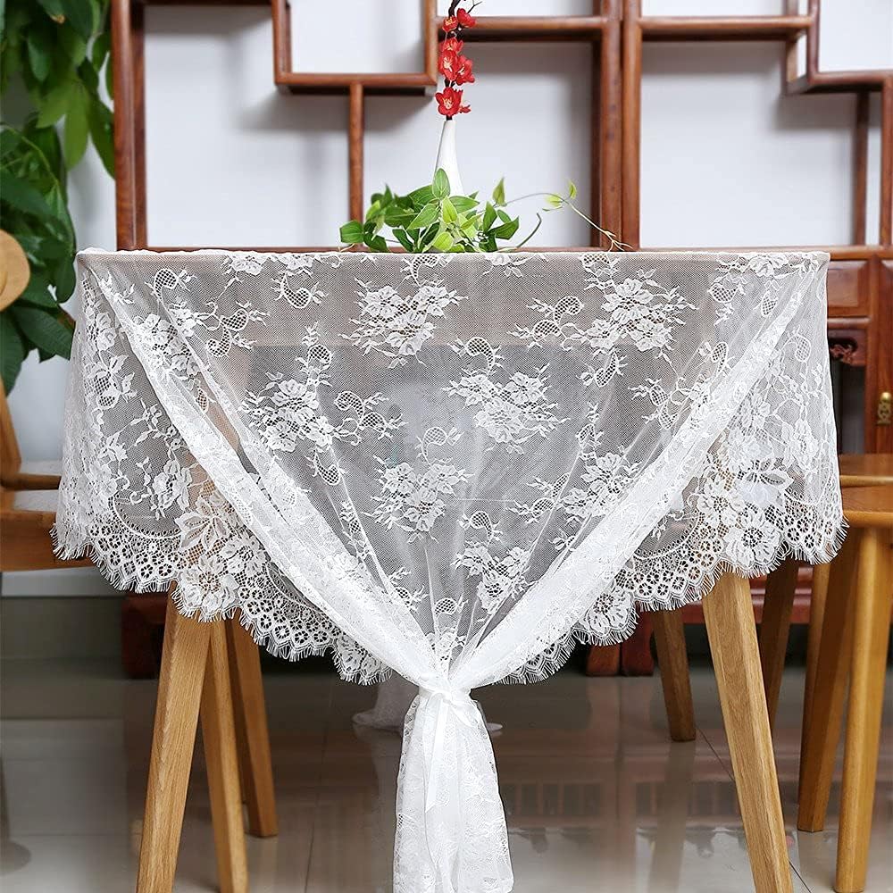 Lace Tablecloth White Wedding Tablecloths 60x120 Inch Vintage Rustic Farmhouse Table Fabric for