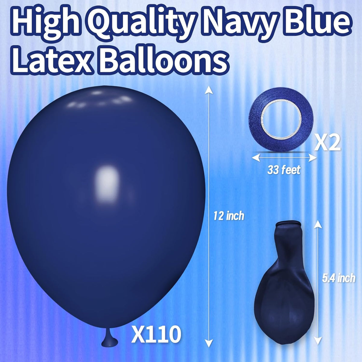 KAWKALSH Navy Blue Balloon 12 Inch, 110pcs Latex Party Balloons Helium Bright Color for Birthday