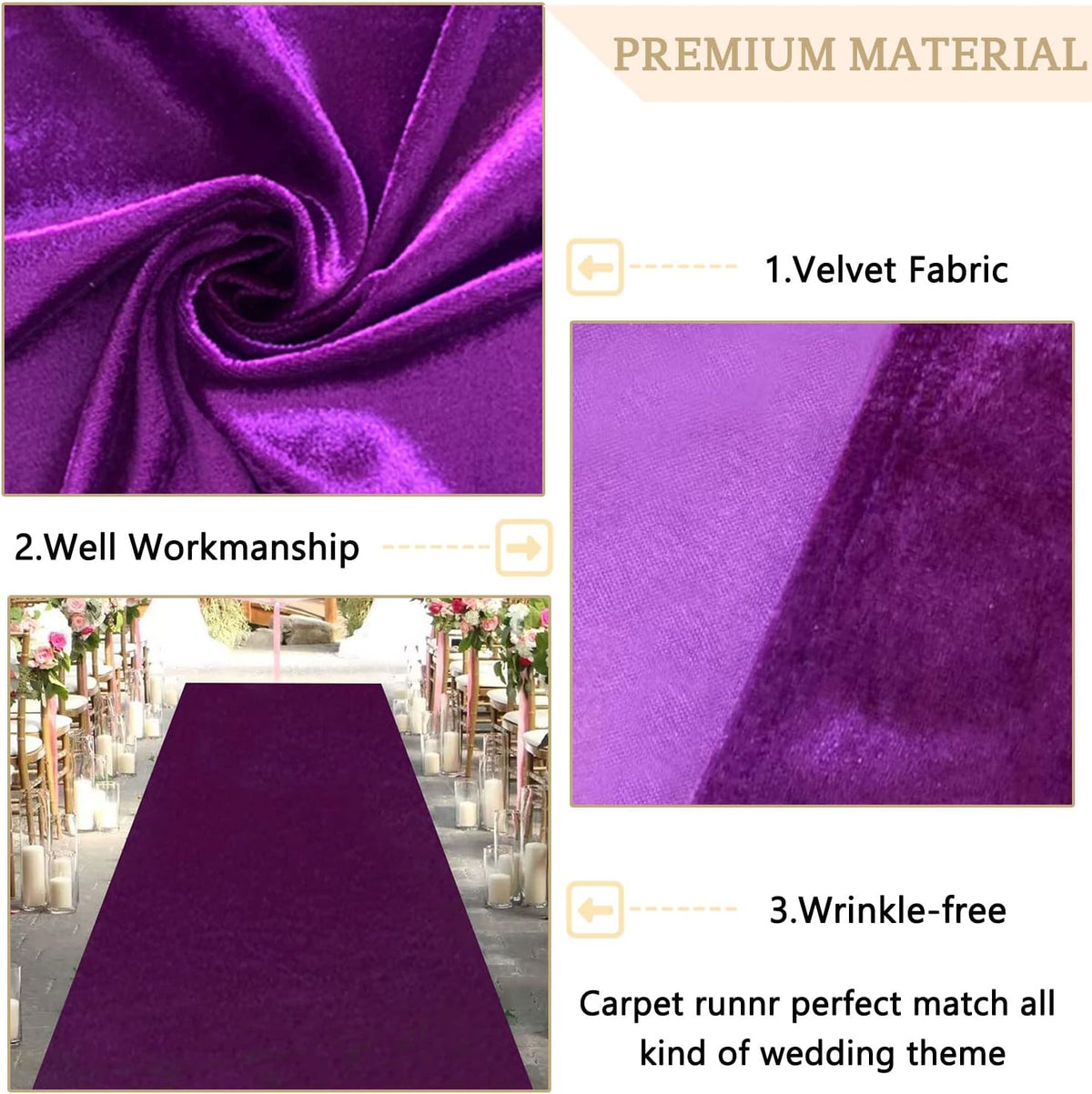 MODFUNS Wedding Aisle Runner Purple Velvet Aisle Runners 4x30ft Carpet Runner for Party Vintage