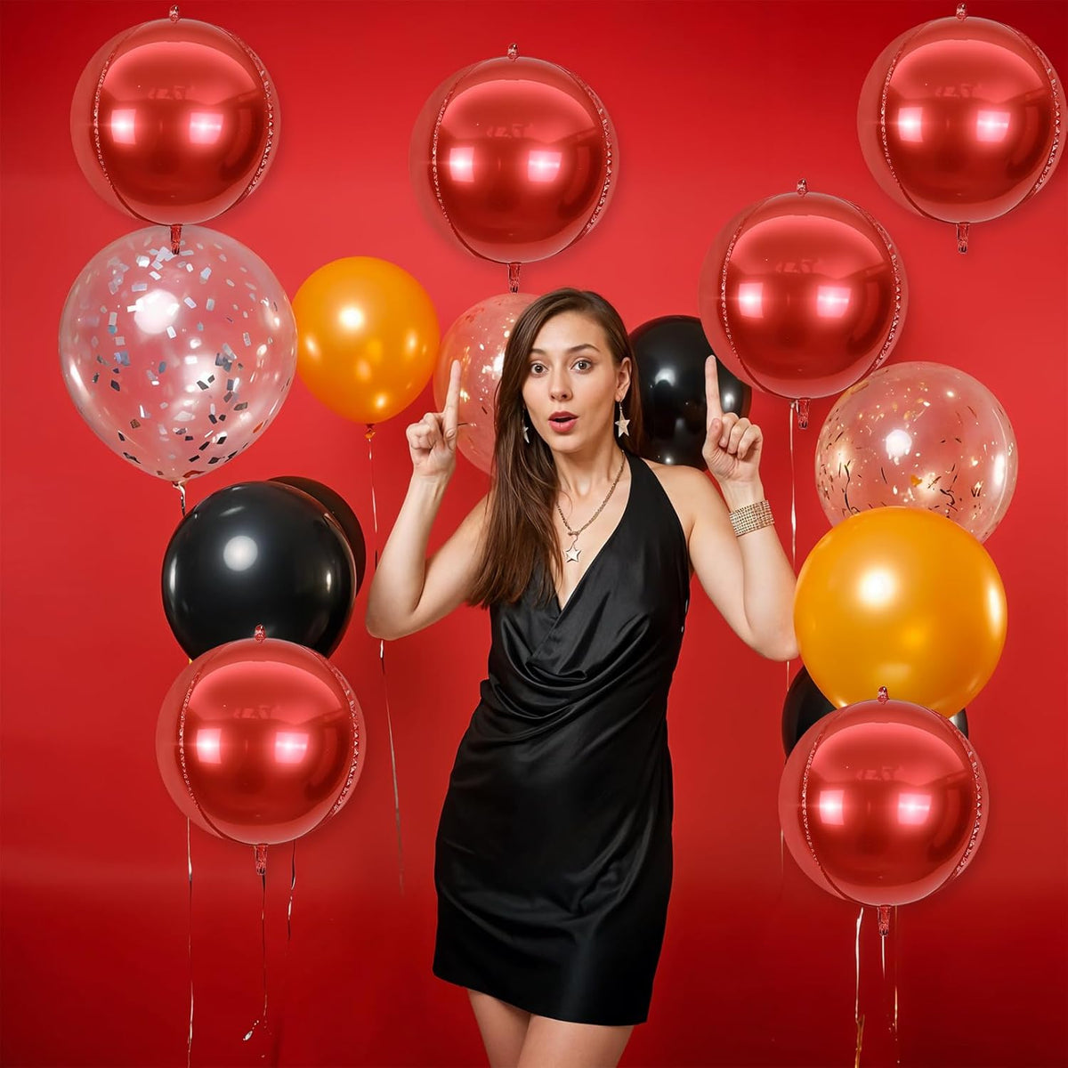 6Pcs Red Round Foil Balloons,Giant 4D Round Ball Balloons,22 Inch Metallic Red Balloon for Birthday