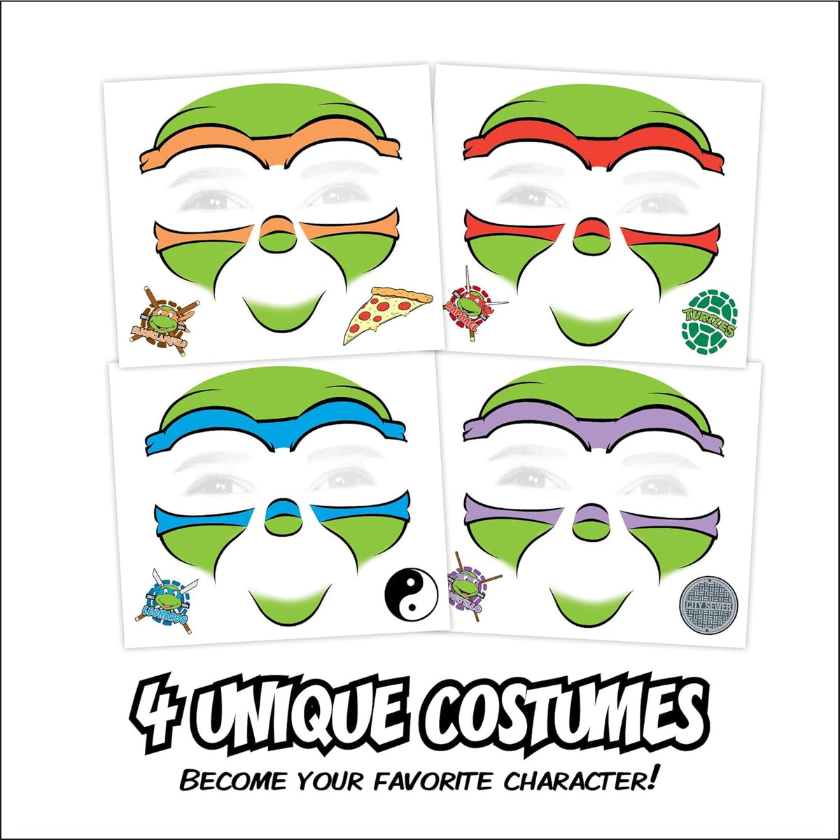 Teenage Mutant Ninja Turtles Costume Face Tattoos – Temporary Tattoo Set for Kids Featuring