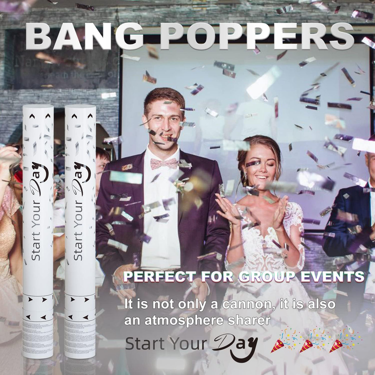 confetti Cannons, 15 Inch+Longer Confetti Shooters Party Poppers, WORKKEEP Silver Confetti Popper