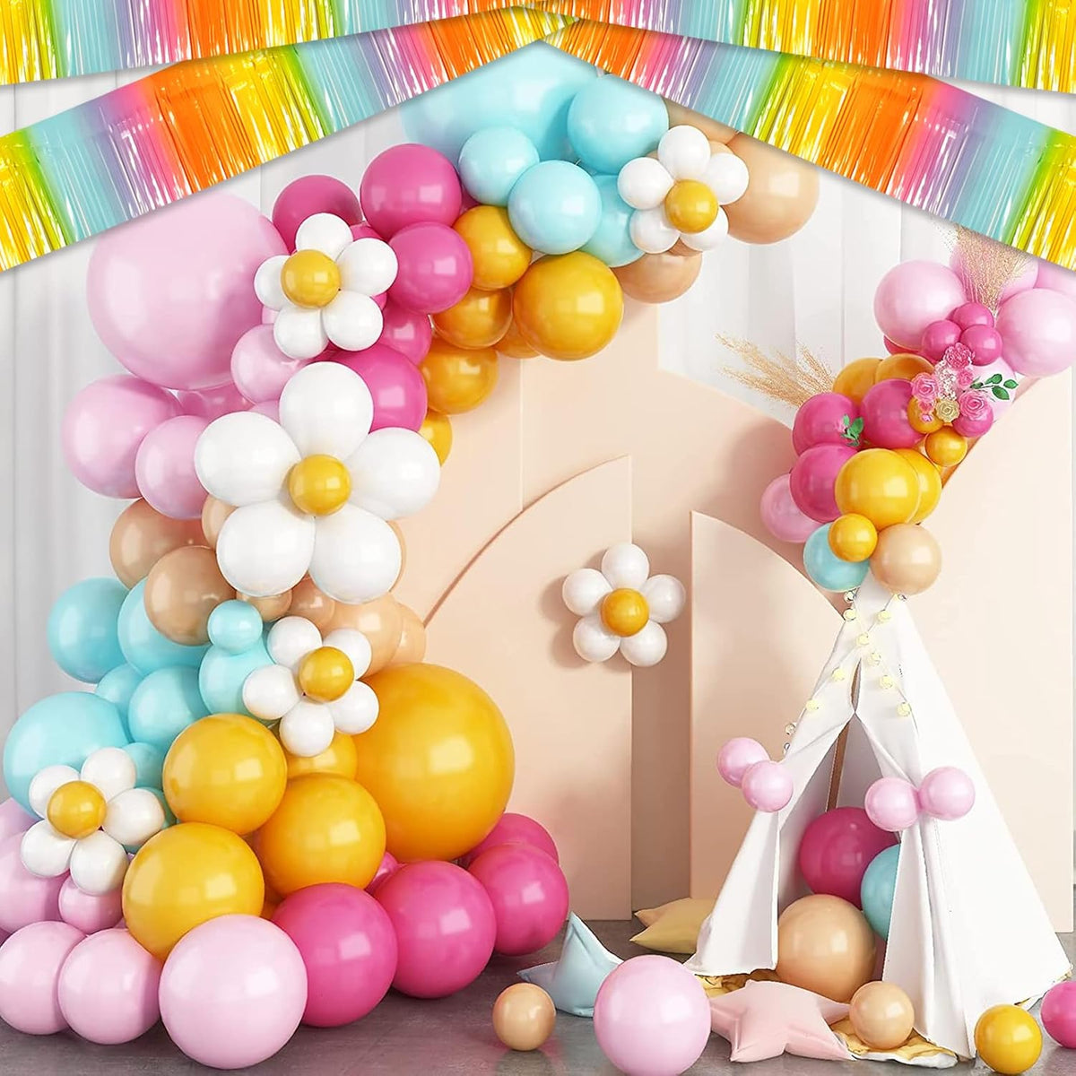 4 Pack 10 Feet Rainbow Foil Fringe Garland Metallic Tinsel Streamers Banner Wall Hanging Curtain