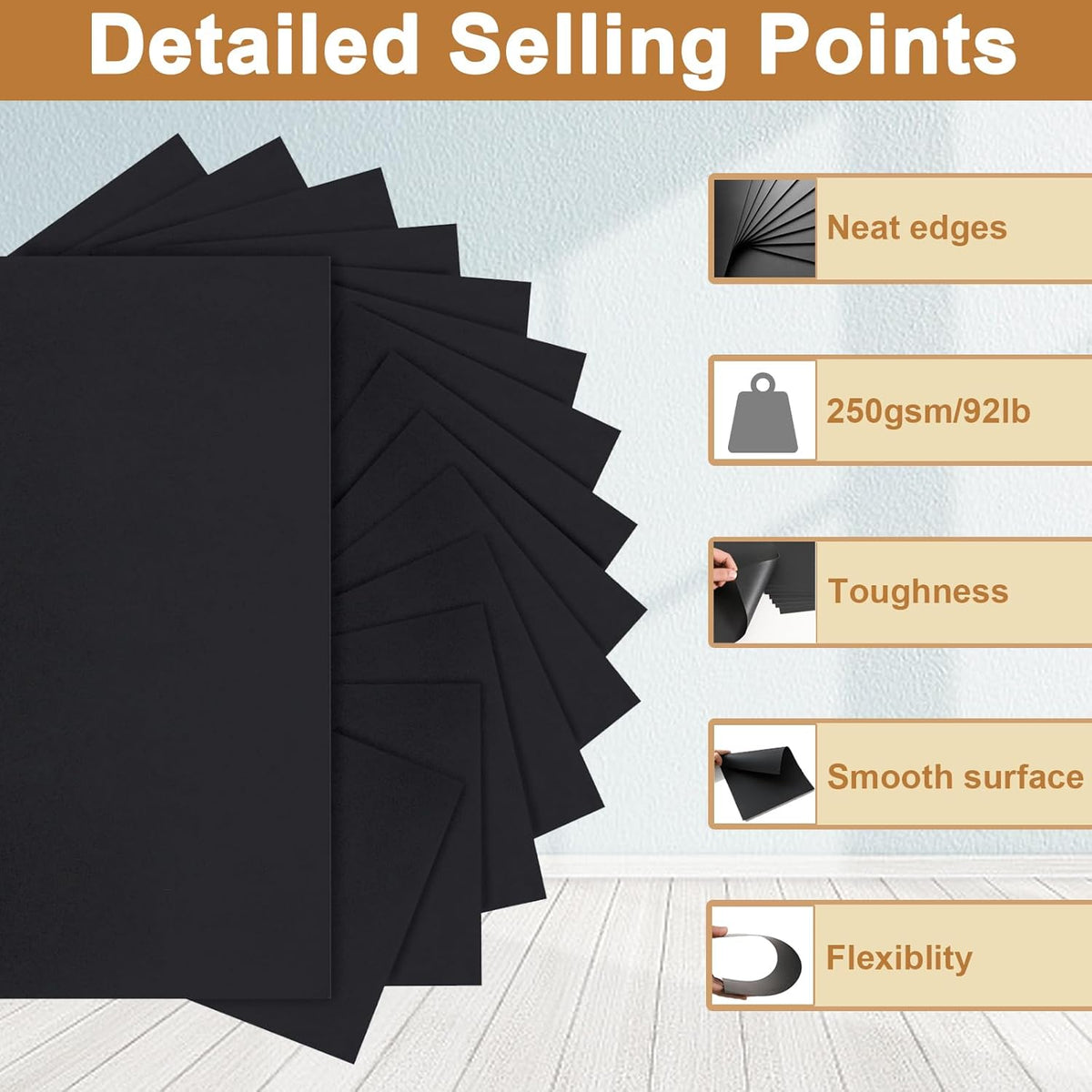 120 Sheets Black Cardstock 8.5 x 11 Printer Paper, 92lb Heavyweight Black Card Stock for DIY Cards