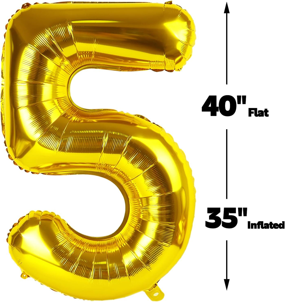 Large Gold 40 Inch Birthday Number 5 Balloon, Five 5th 15 25 35 50 55 Birthday Anniversary