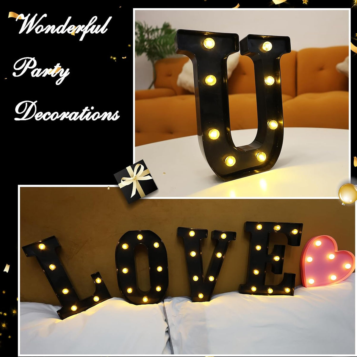 Led Marquee Letters, 8.58 Inch Black Light Up Letters, Small Led Letter Lights, Battery Powered