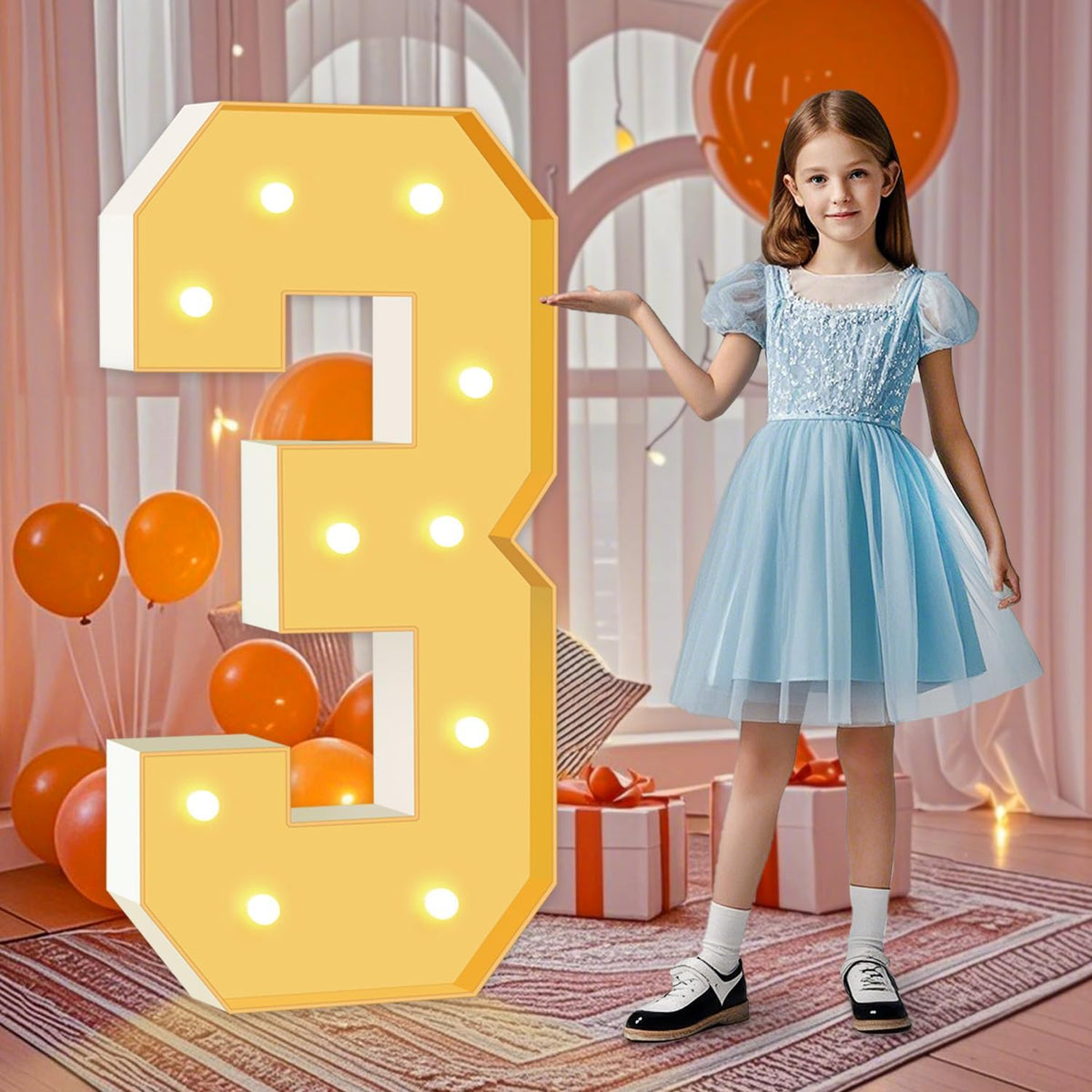 4FT Light Up Numbers 3, 47 inch Tall Marquee Numbers, DIY Marquee Light Up Numbers for 3rd 13th