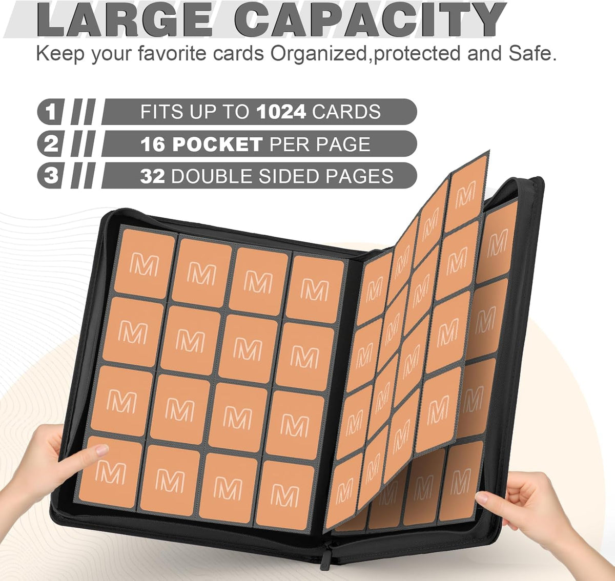 Premium Card Binder 16 Pocket,Trading Card Binder Holds up to 1000+Cards Sturdy Card Collection