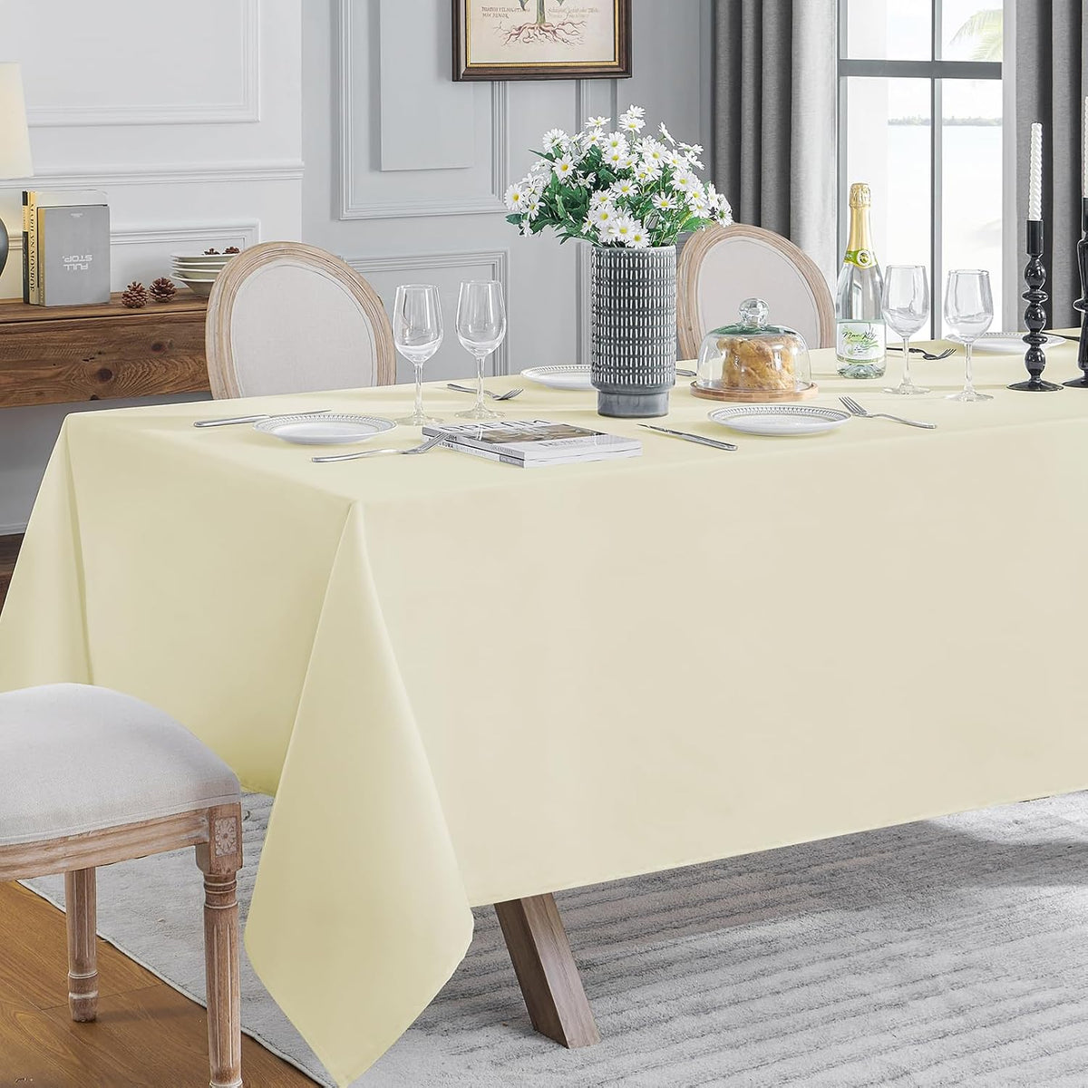 VidaFete Tablecloth 90 * 156inch Rectangle Table Cloth Polyester, Stain Wrinkle Resistant Polyester