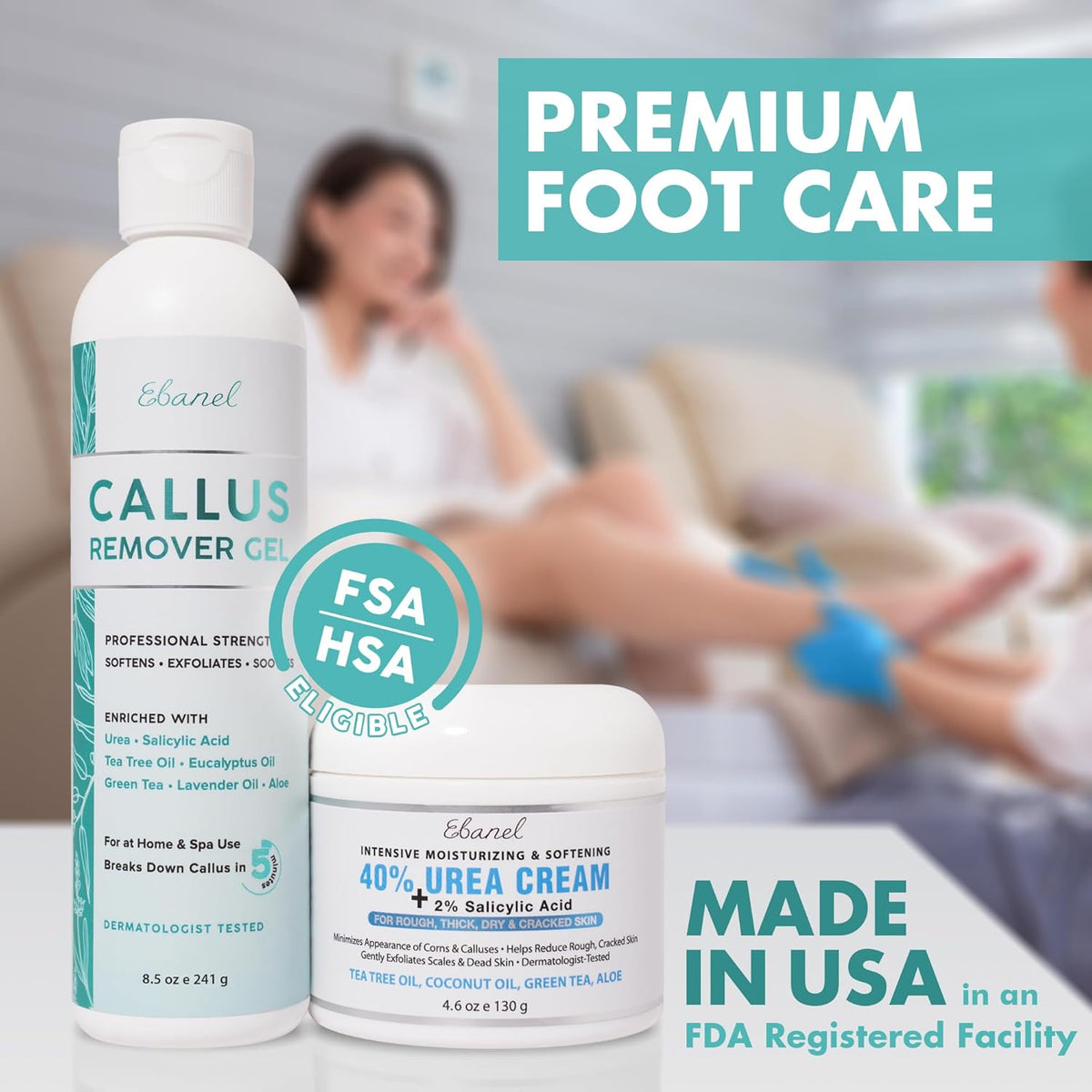 Ebanel Set of Professional Callus Remover for Feet, and Urea Cream 40% Plus Salicylic Acid 2%, Heel
