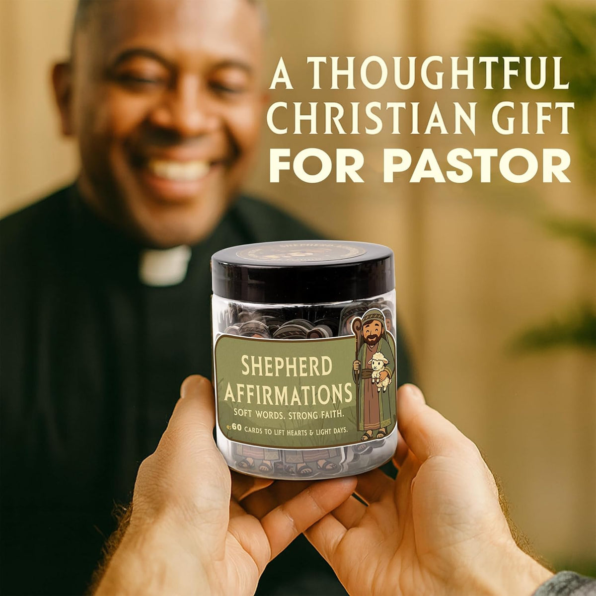 Shepherd Affirmations Jar- Faith & Encouragement Notes, Christian Gifts for Men & Women, Pastor