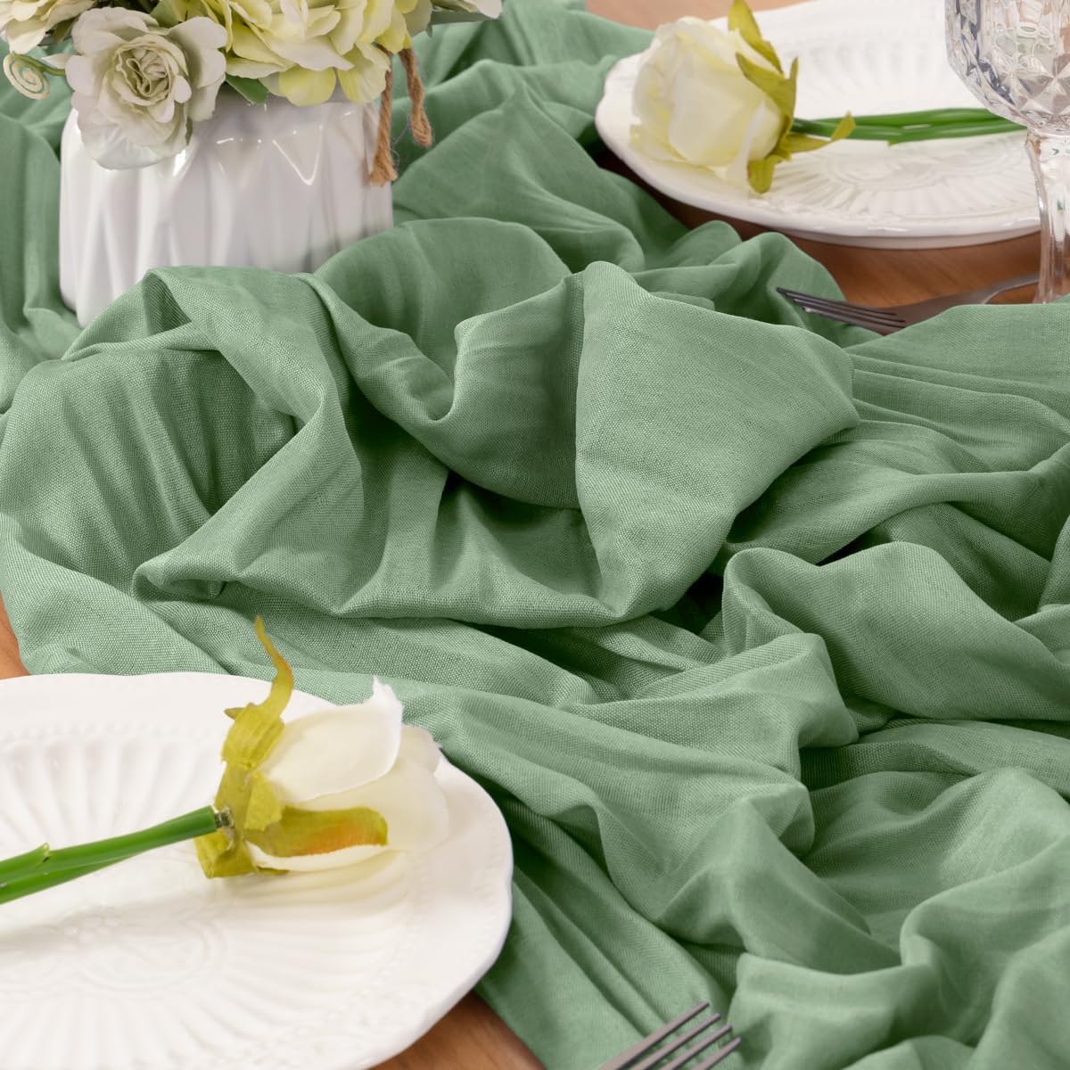 Sage Green Table Runner Cheesecloth Table Runner 14FT Farmhouse Table Runners 160 Inches Fall Table