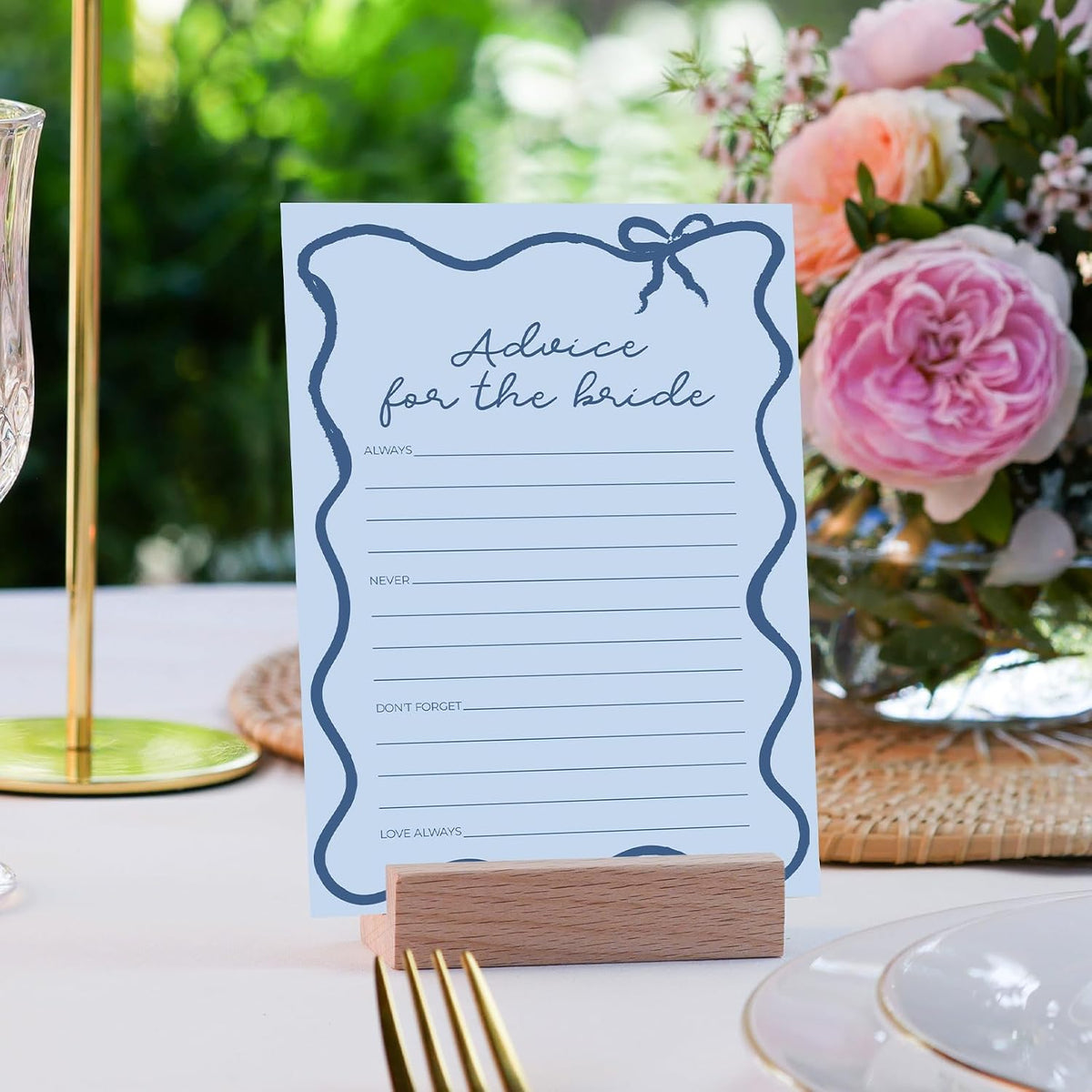 DEEKA 30 PCS Bridal Shower Games Card for 30 Guests Blue Wavy Border Ribbon Bow Funny Wedding