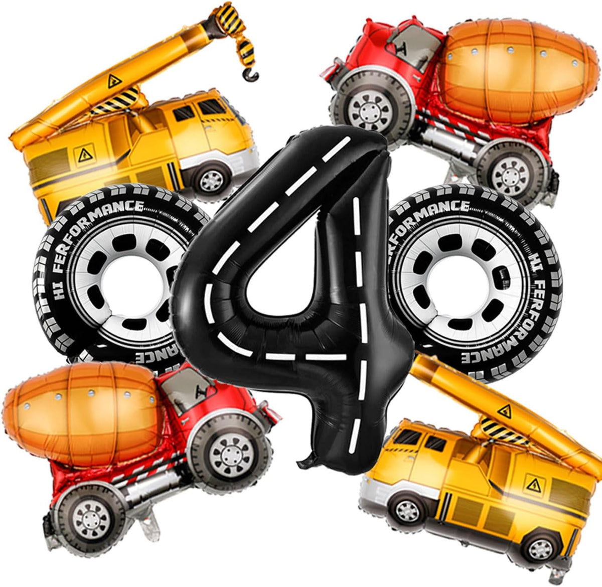 Construction Balloons 4rd Birthday Decorations for Boys 40inch Number 4 Balloons Truck Foil Balloon