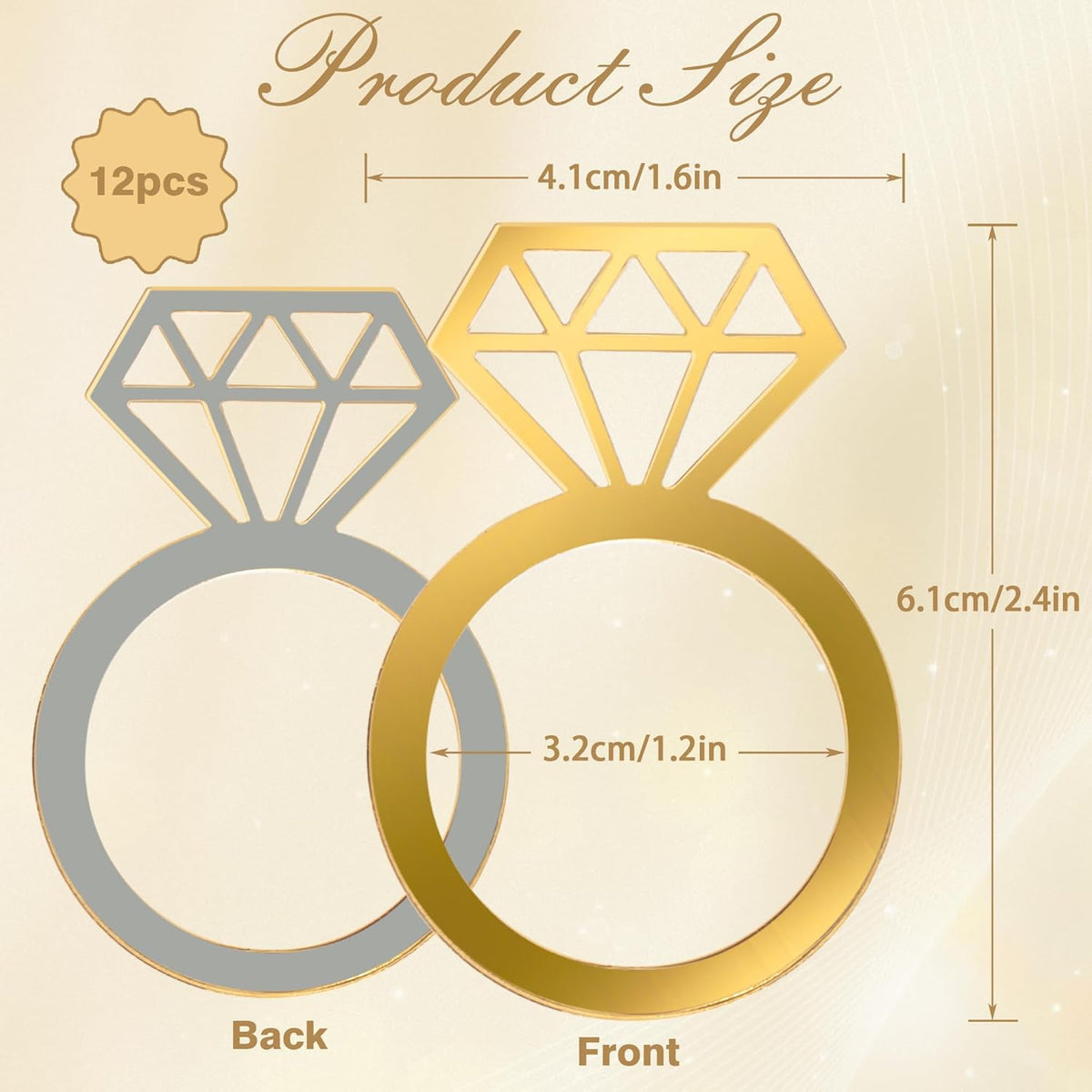 Edussy Gold Napkin Rings Set of 12,Acrylic Mirror Diamond Napkin Ring Holders for Wedding