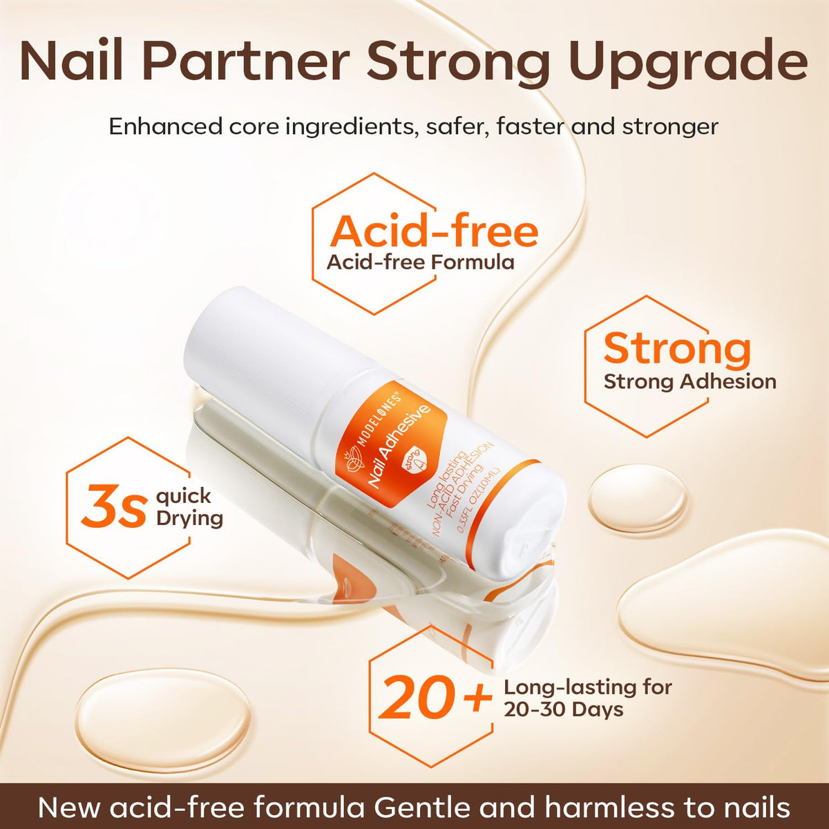 Modelones Nail Glue for Press Ons, Press On Nails and Acrylic Nails, 10 ML Super Strong Long