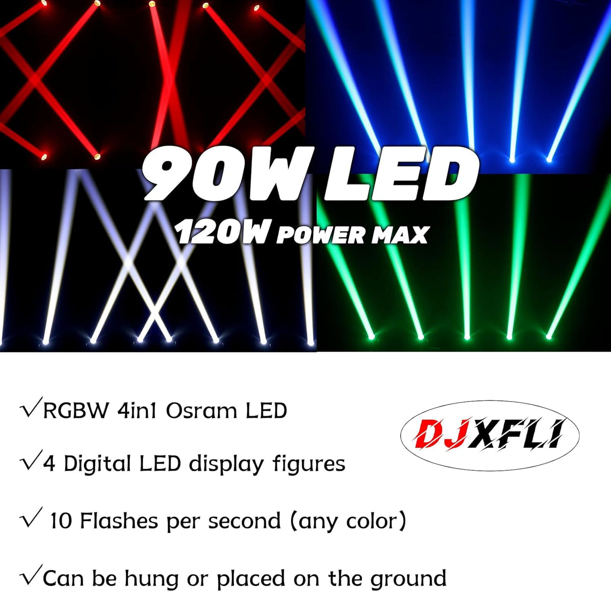 90W LED Moving Head DJ Lights Mini Beam Stage Lights Super Bright Spot RGBW 4IN1 DMX 512 12CH