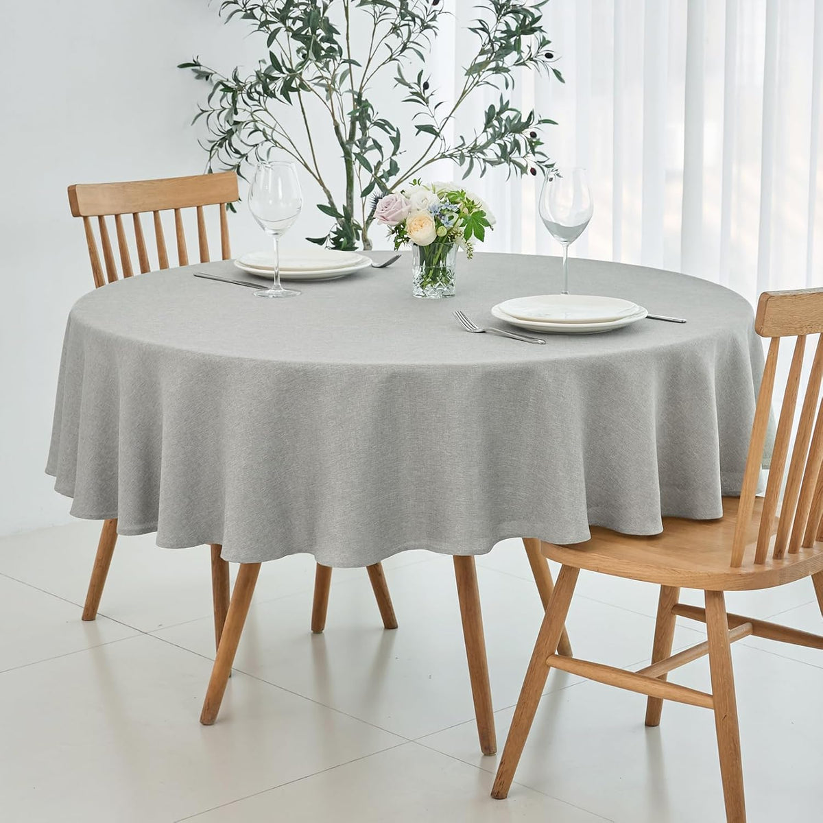 maxmill Linen Textured Tablecloth Spill-Proof Stainproof Wrinkle Free Washable Fabric Table Cloth