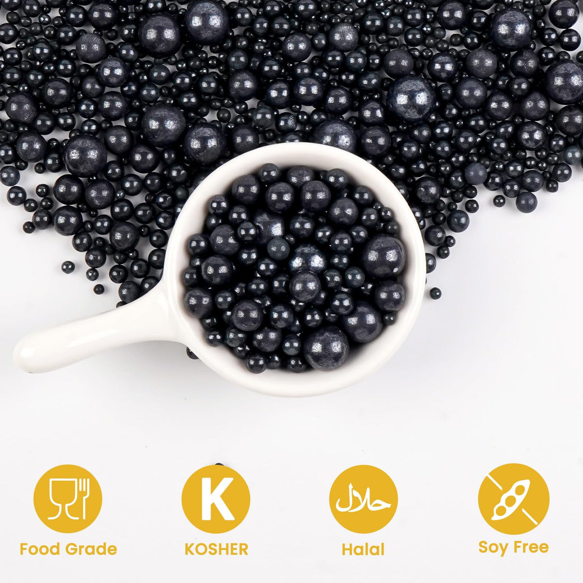 Edible Black Pearl Sugar Sprinkles, Black Pearl Sprinkles for Cake Decorating, 180g/6.35oz, Cupcake
