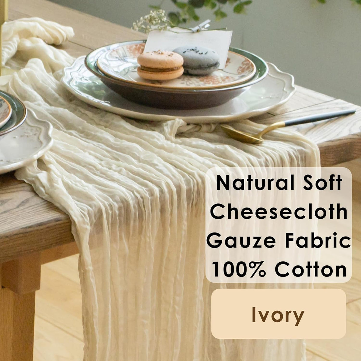 Ivory Cheesecloth Table Runner 141 inches Long Cream Gauze Table Runner for Bohemian Wedding Baby
