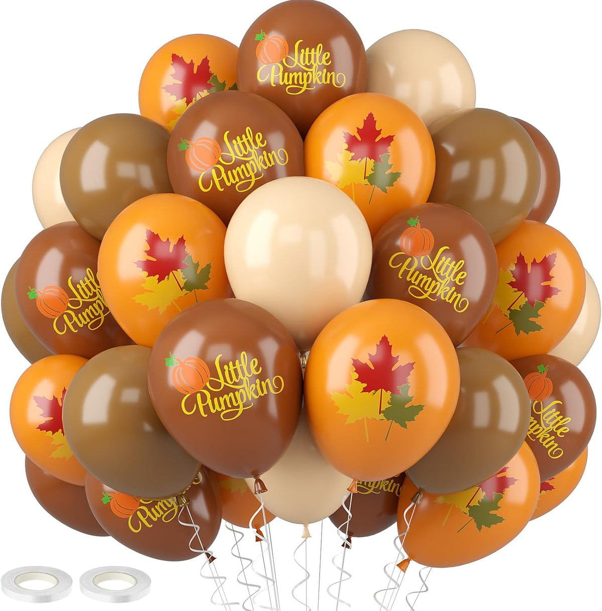 Fall Balloons, 52 PCS Brown Burnt Orange Autumn Balloons with Metallic Gold Confetti Balloon, Brown