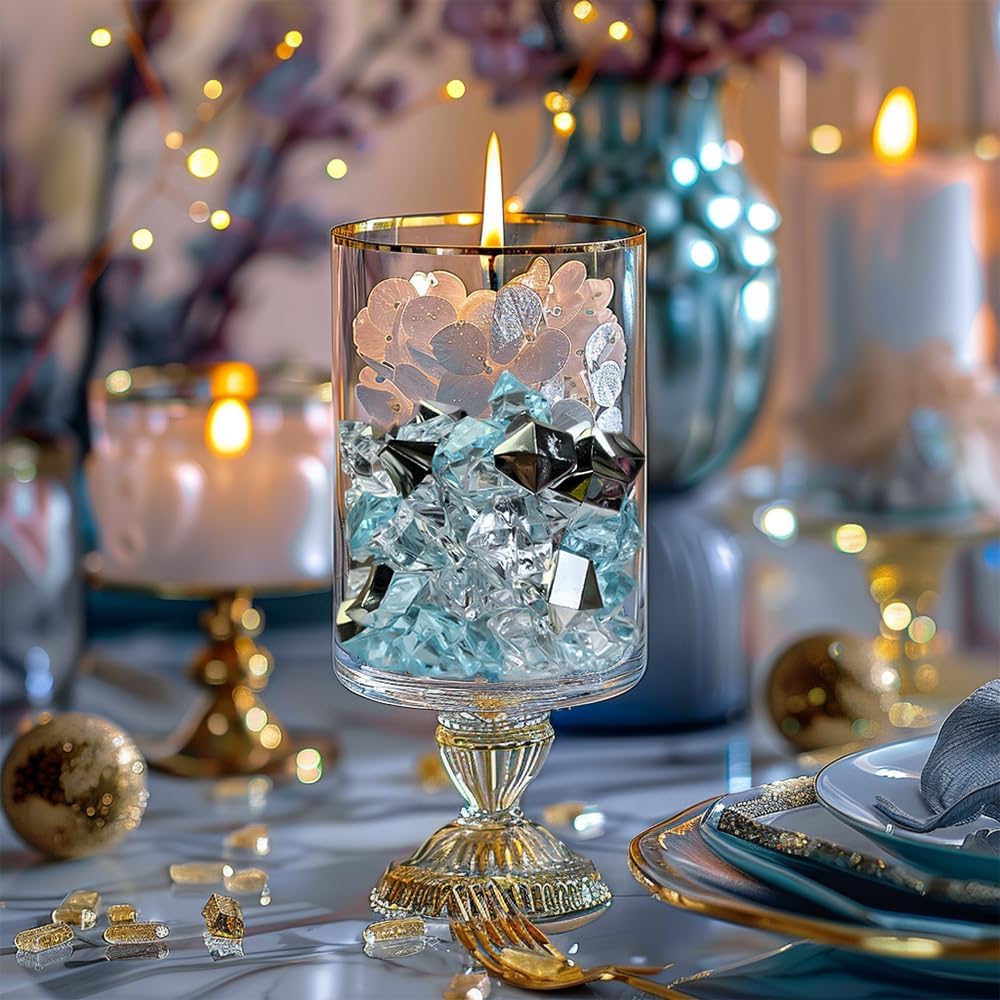 HappyFiller 14 OZ Fake Ice Rocks Cubes Acrylic Gems Stones for Winter Decorations,Christmas Vase