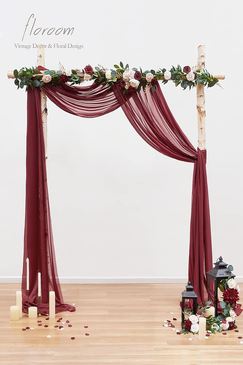 Floroom Wedding Arch Draping Fabric 2 Panels 20Ft Burgundy Chiffon Fabric Drapes Arbor Drapery