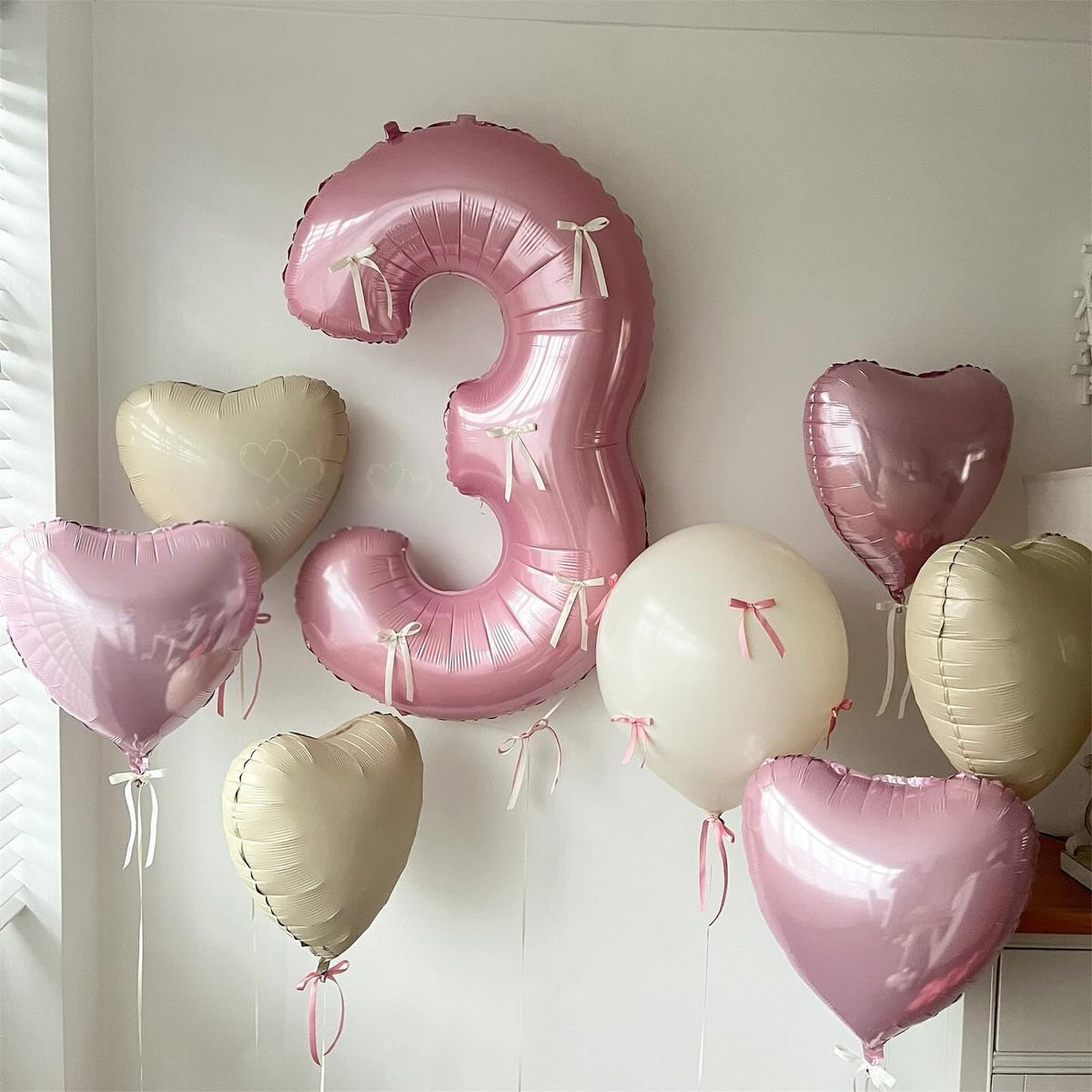 Pink White Heart Balloons,12Pcs Baby Pink Cream Heart Shaped Foil Balloons,18Inch Sand White Helium