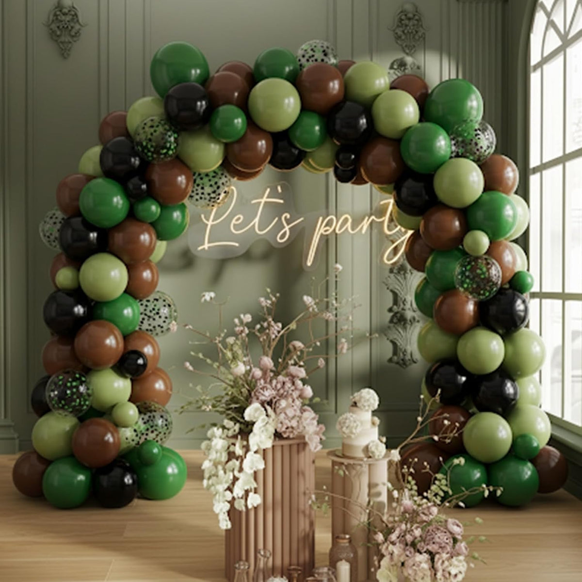 Green and Brown Balloons, 50PCS 12 Inch Camouflage Green Black Brown Ballons, Dark Emerald Green