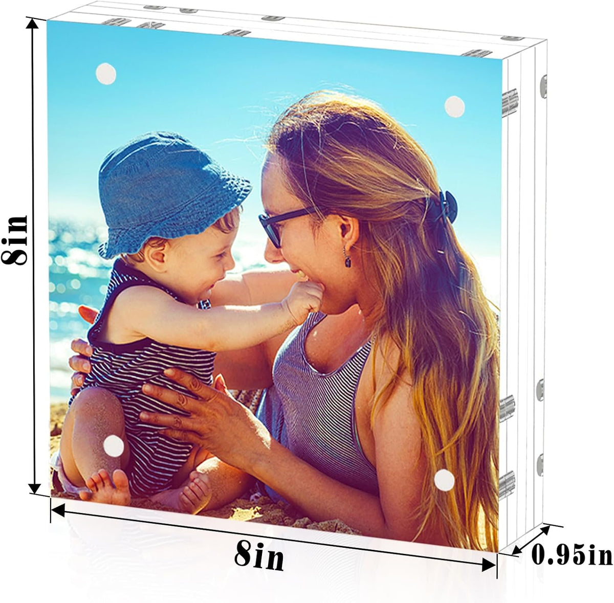 HELPLEX 2 Pack 8x8 Acrylic Picture Frames, 24mm Thicker Square Frameless Clear Frame Double Sided