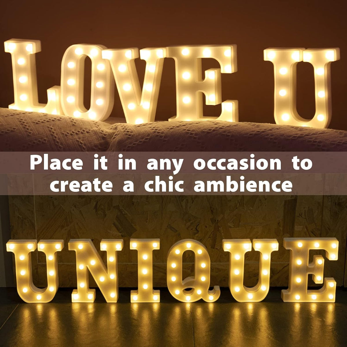 HXWEIYE LED Marquee Letters Lights Sign-U, Led Letters Lights 26 Alphabet, Light Up Number 0-9