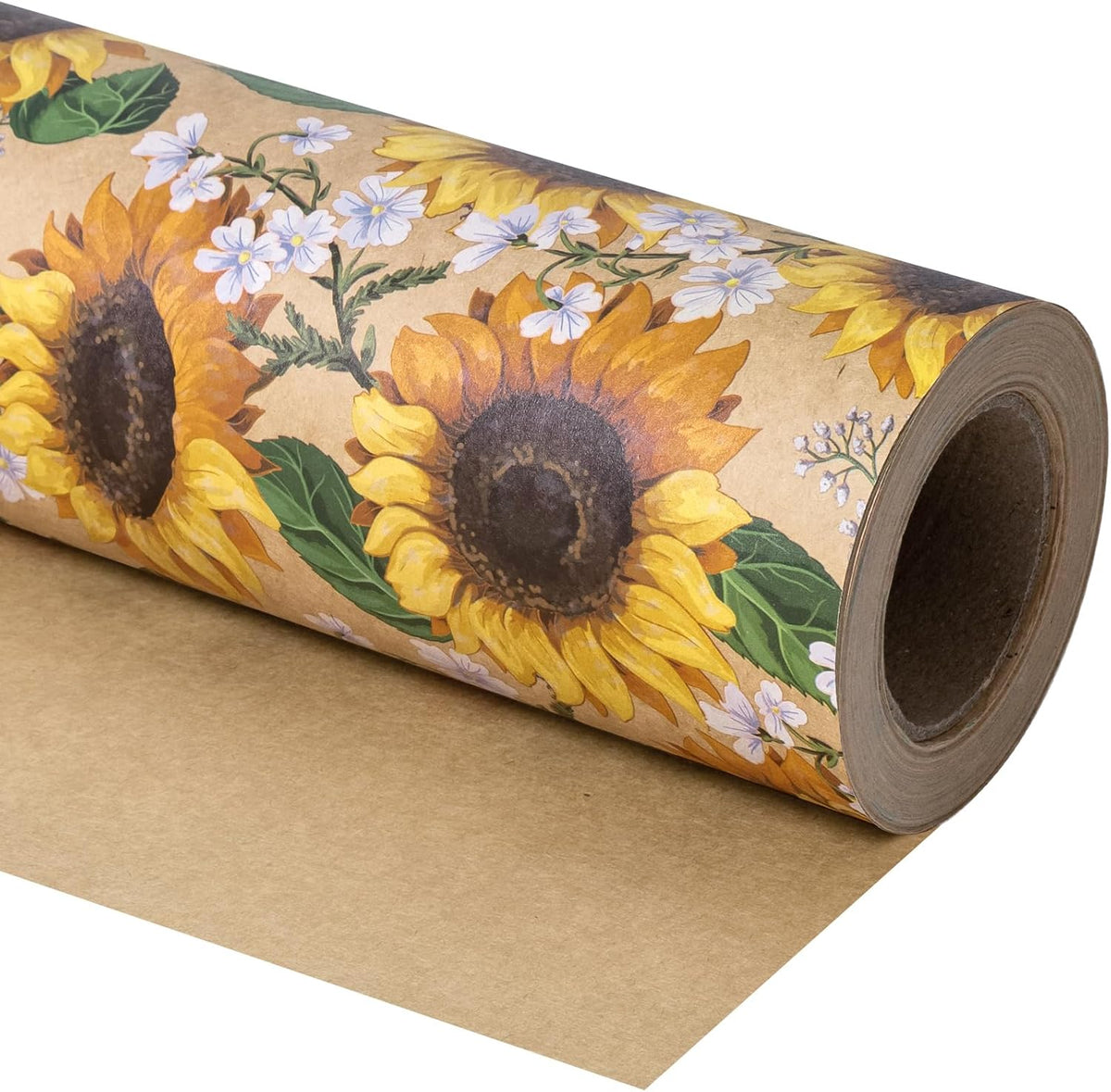 WRAPAHOLIC Kraft Floral Wrapping Paper Roll - Mini Roll - 17 Inch x 9.8 Feet - Sunflower Wrapping