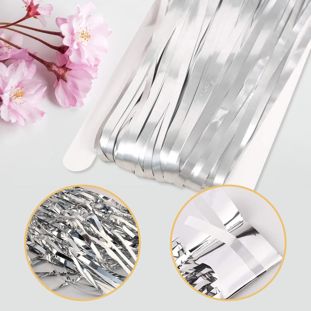 10 Pack Silver Backdrop Curtain 3.2ft x 8.2ft Metallic Tinsel Foil Fringe Curtains Photo Booth