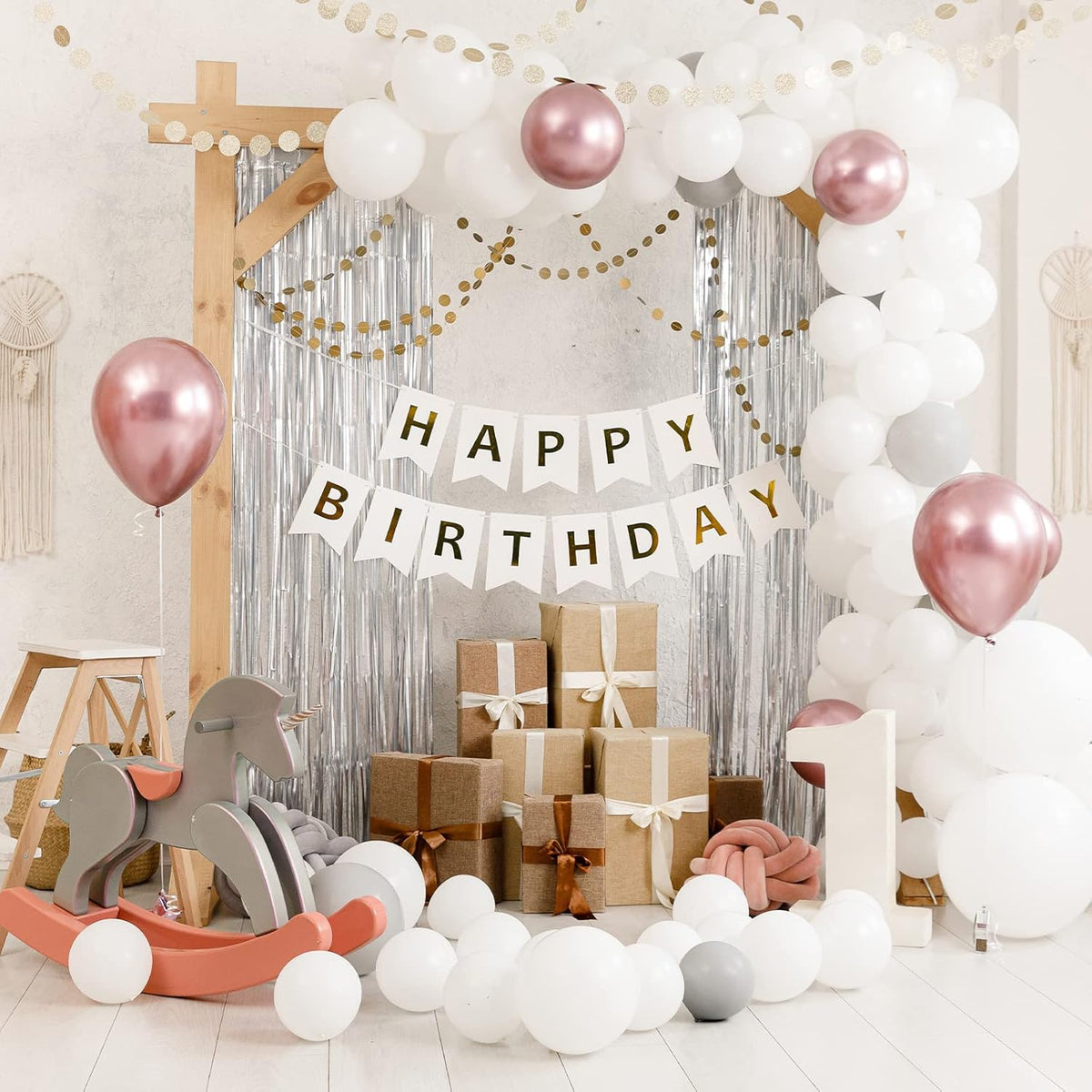 Crosize 4 Pack 3.3 x 9.9 ft Silver Foil Fringe Curtains Party Decorations, Silver Tinsel Curtain