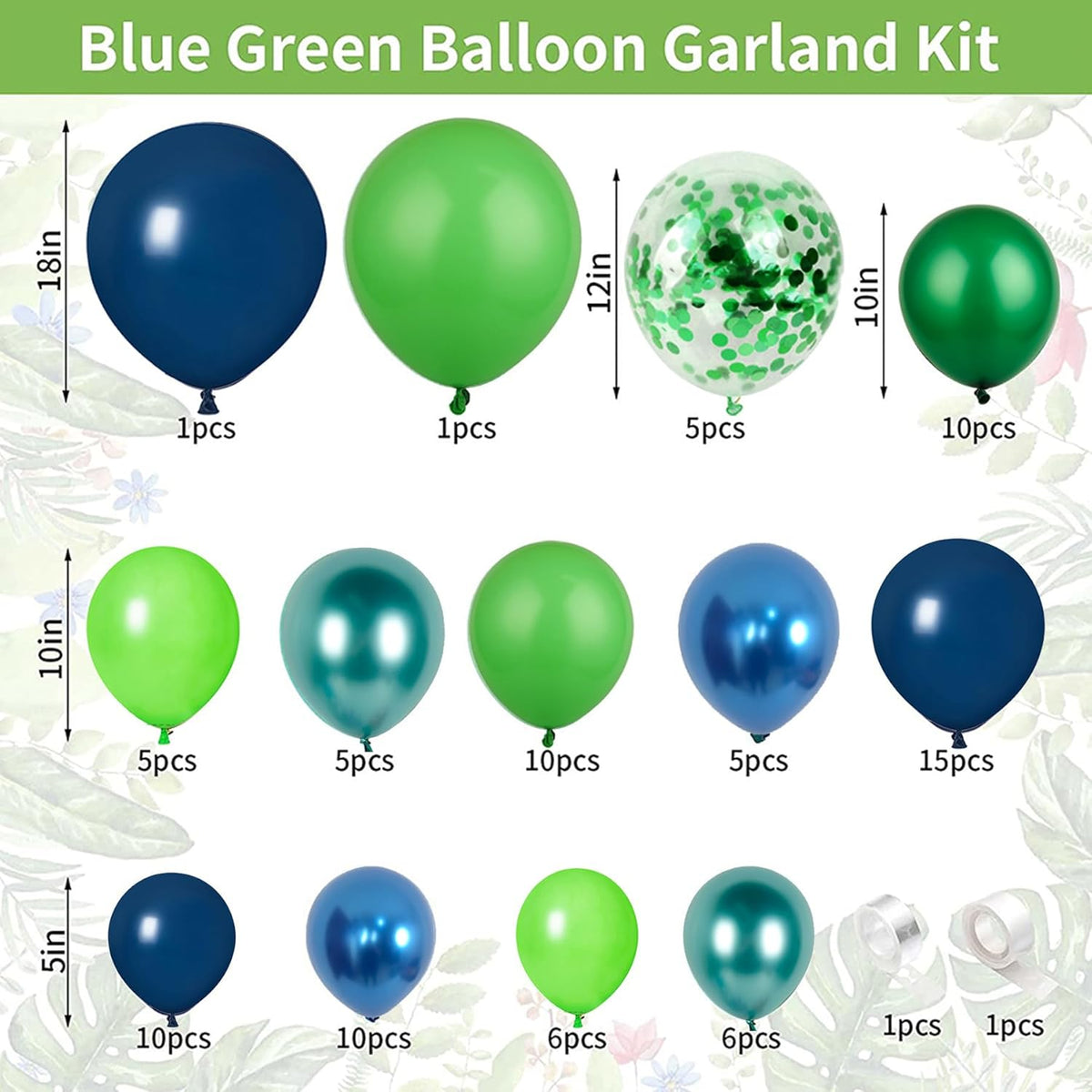 Green Dark Blue Balloon Garland Arch Kit, Dark Blue and Green Latex Balloons, Confetti Balloons for