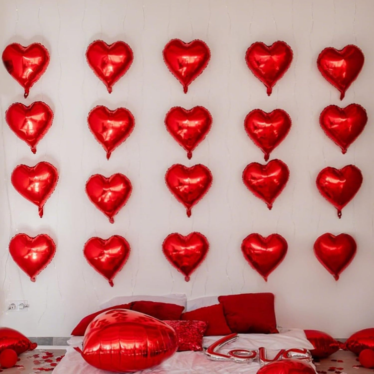 Red Heart Balloons,12Pcs 18 Inch Red Foil Love Heart Shaped Balloons for Girl Valentines Day