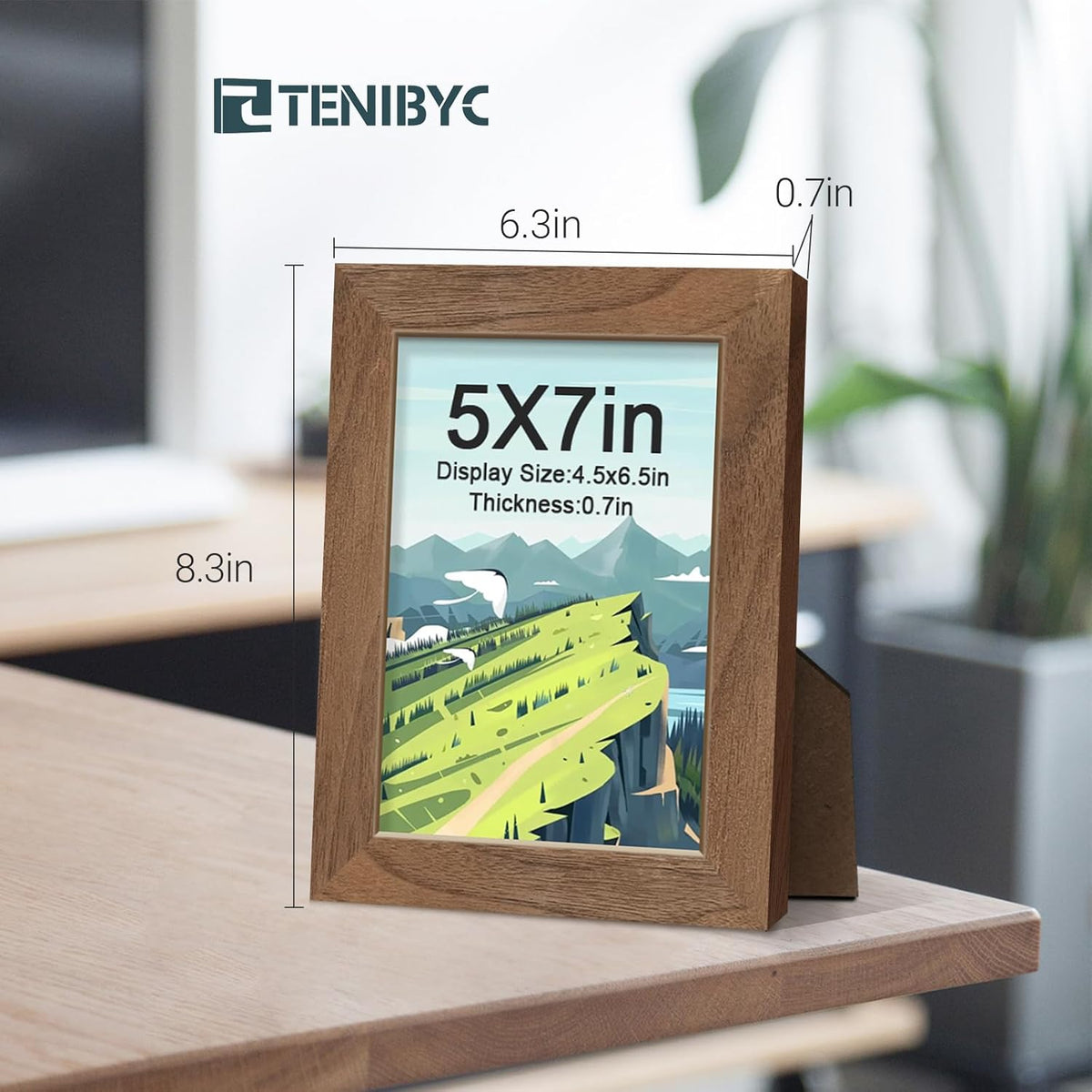 5x7 Picture Frame 4 Pack, Walnut Wood, Brown Photo Frame, HD Tempered Glass, for Table Top and Wall