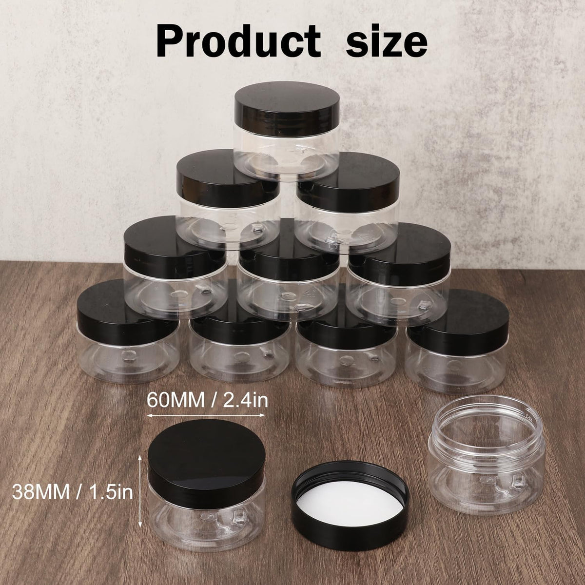 110 Packs 2 OZ Transparent Plastic Jars with black Lids, Body Butter Containers, Cosmetic
