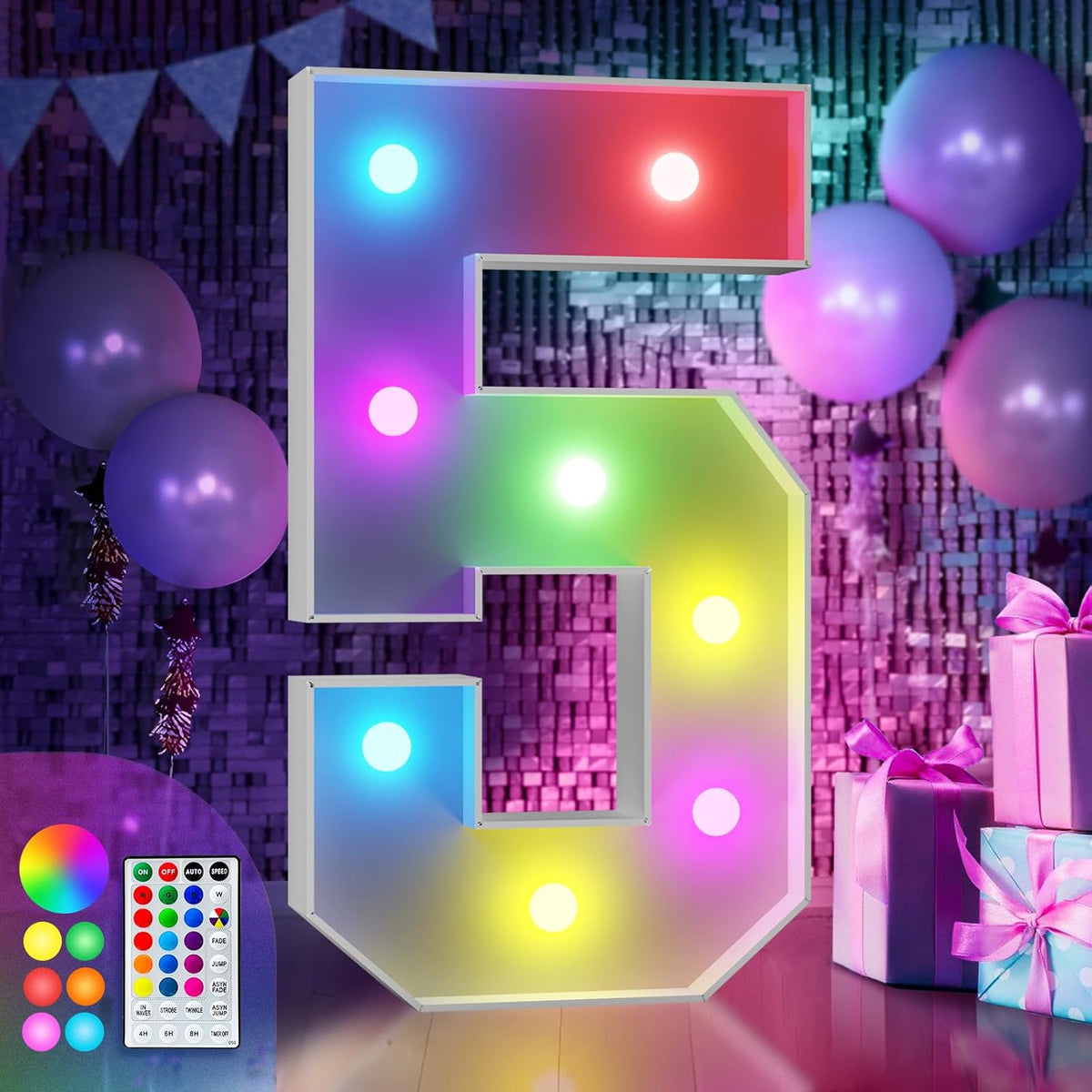 imprsv 3FT Colorful Marquee Numbers,18 Colors Number 5 with Remote, Light Up Numbers Sign for 1st
