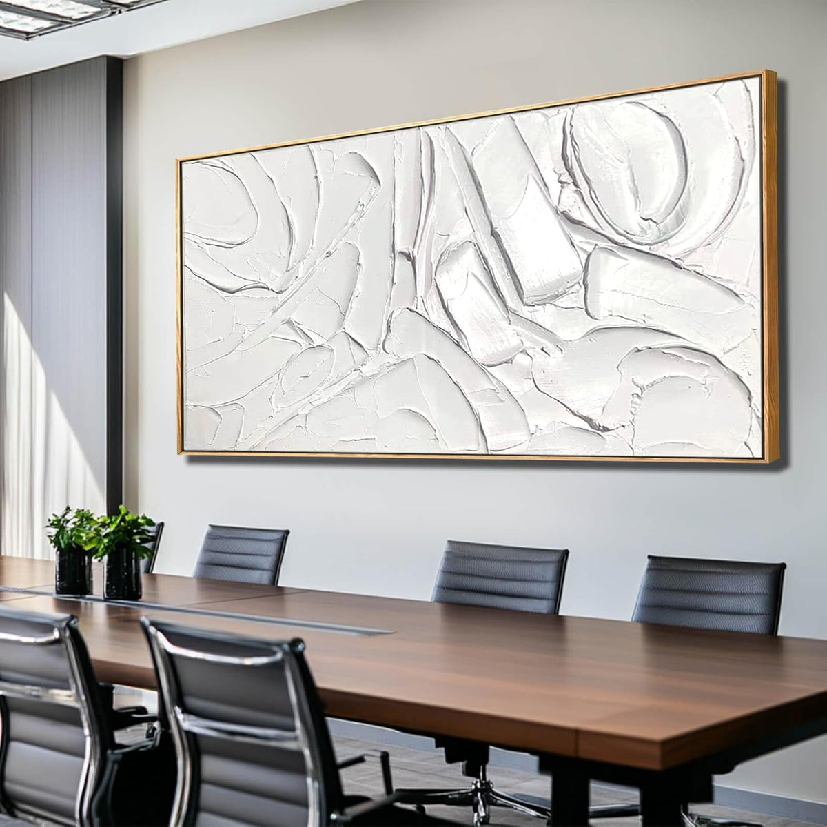 XIANSHOU White Artwork for Walls Contemporary Abstract Art Hand Painted 29"x58" Line Art Wall Decor