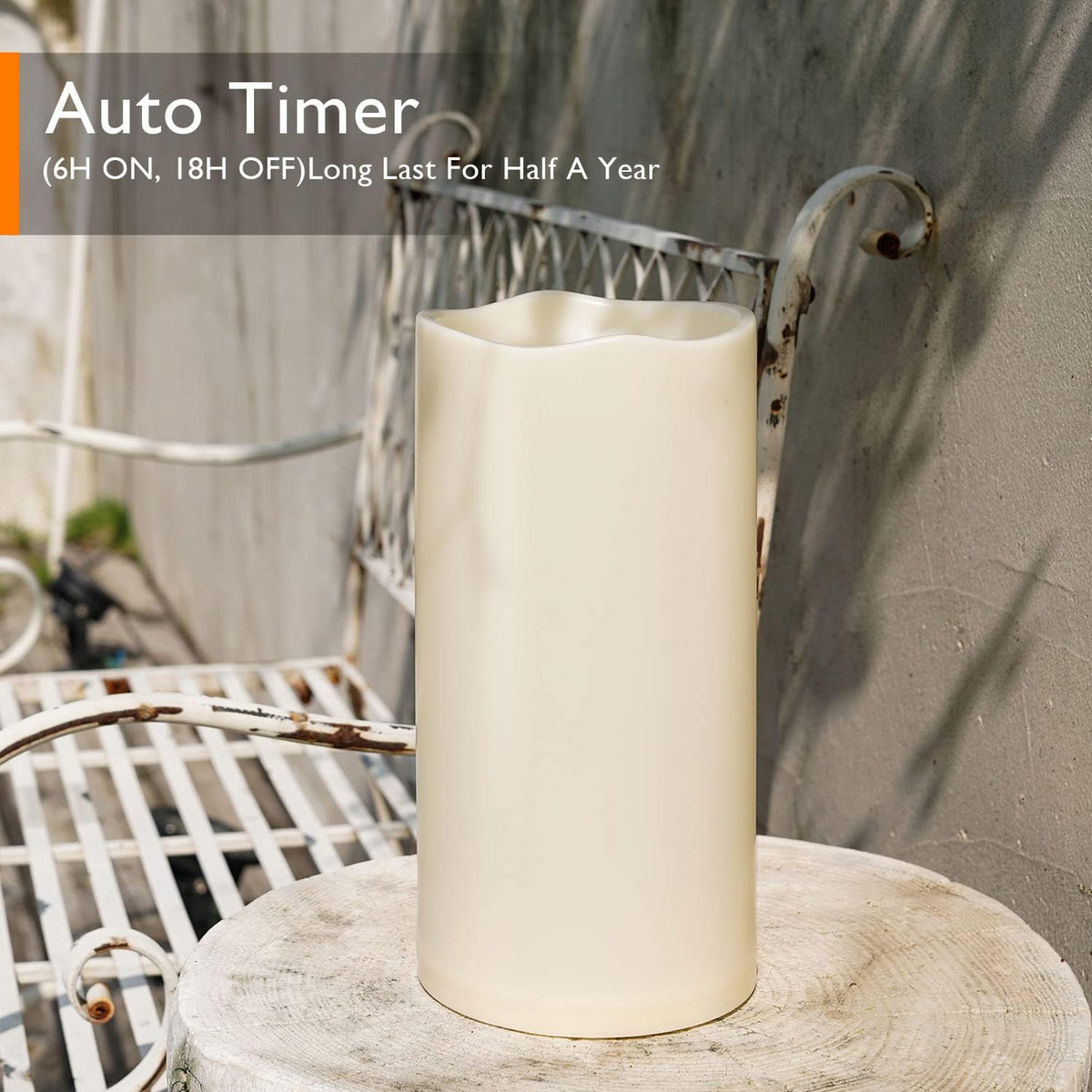 Homemory 6" x 12" Extra Large Outdoor Waterproof Candle with Auto 6-Hour Timer, Ivory Plastic Made