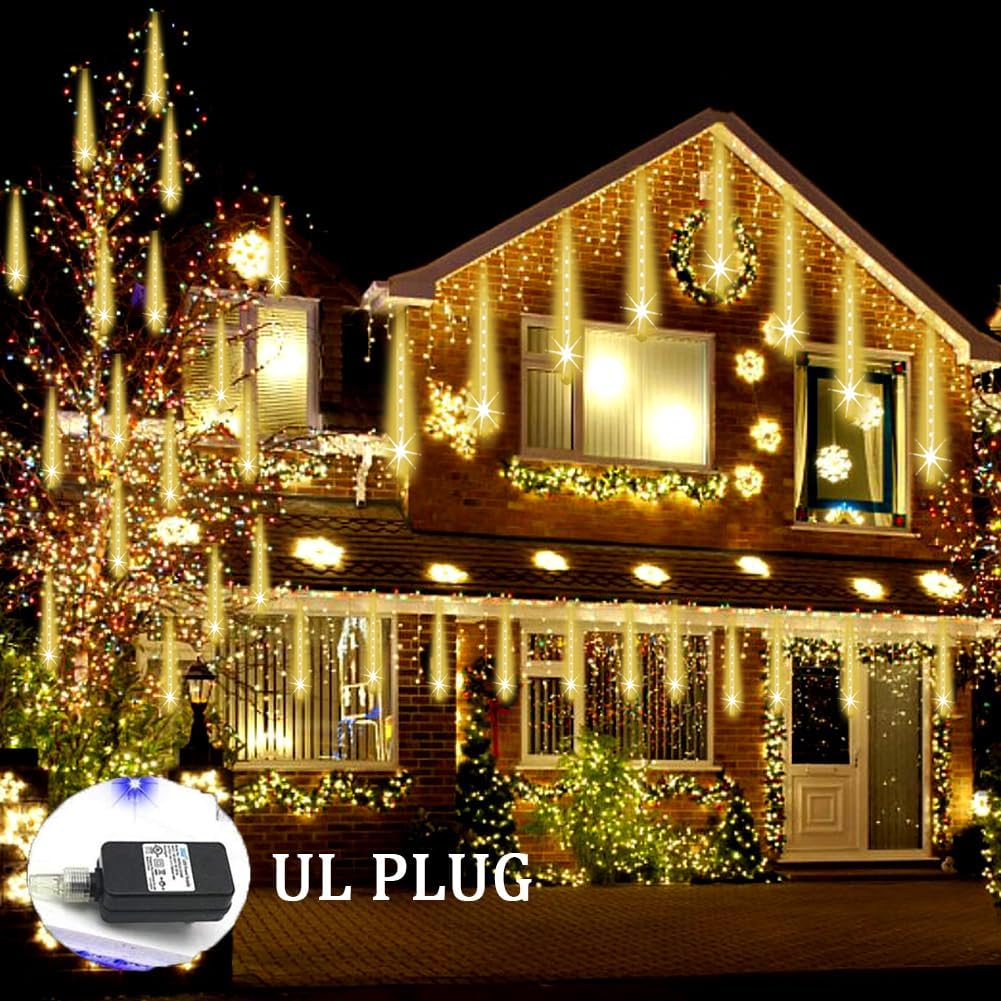 Christmas Lights Outdoor Falling Rain Meteor Shower Lights 12 inch 8 Tube 192 LED Snowfall Icicle