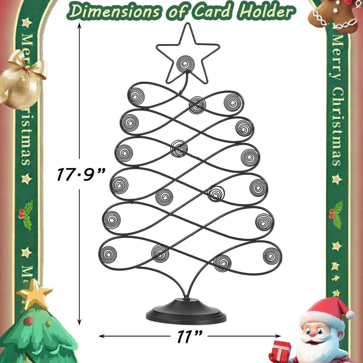 Decorative Metal Christmas Tree Card Holder, 18 Inch Tabletop Holiday Card Display Rack with Star