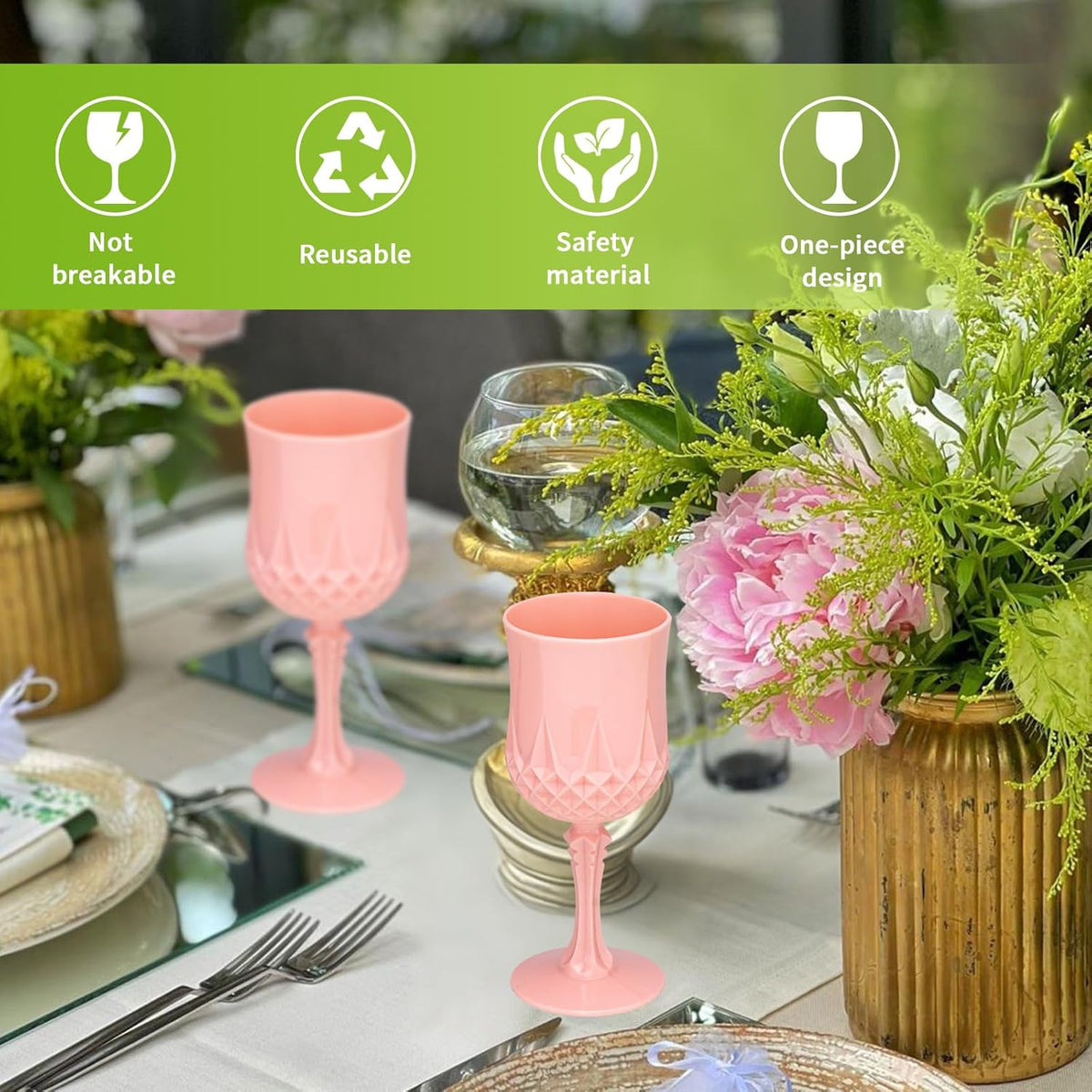Plastic Vintage Wine Glasses 7OZ Plastic Goblets Vintage Drinking Glasses 12PCS Retro Wedding