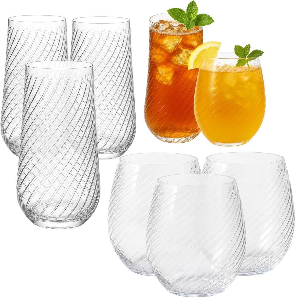 48 Pack Origami Ripple Plastic Glasses 24 9 Ounce Stemless Champagne Flutes & 24 12 Ounce Cups